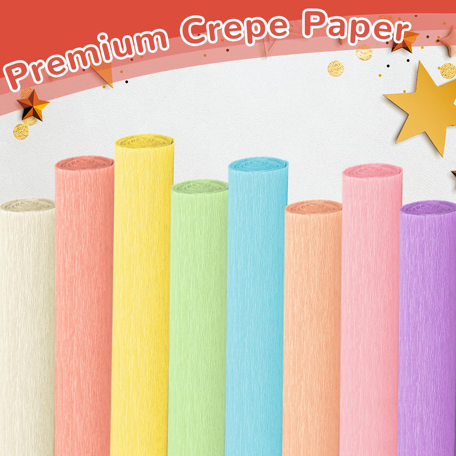 8 Rolls Pastel Crepe Paper Streamers - 10 x 98 Inch DIY Craft Paper for Gift Wrapping, Flower Making, Party Decorations | Perfect for Birthday, Wedding, Holiday & Baby Shower Decor
