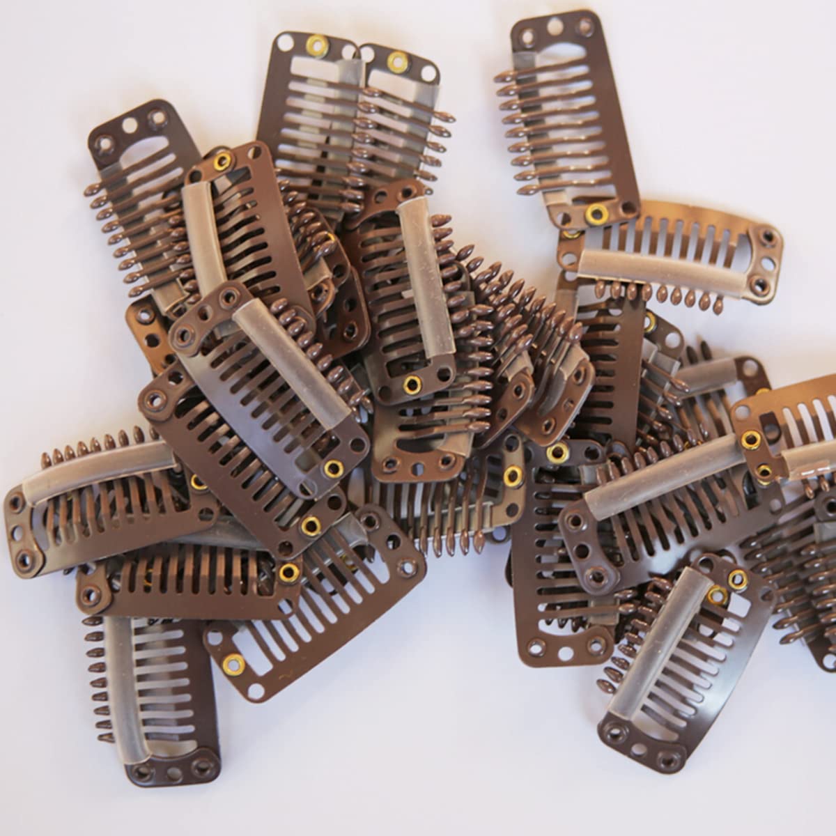 20-Piece Black Hair Extension Clips with 9 Teeth Snap-Comb for Wigs (Brown) – Secure & Comfortable Hair Styling for Daily Wear & Cosplay