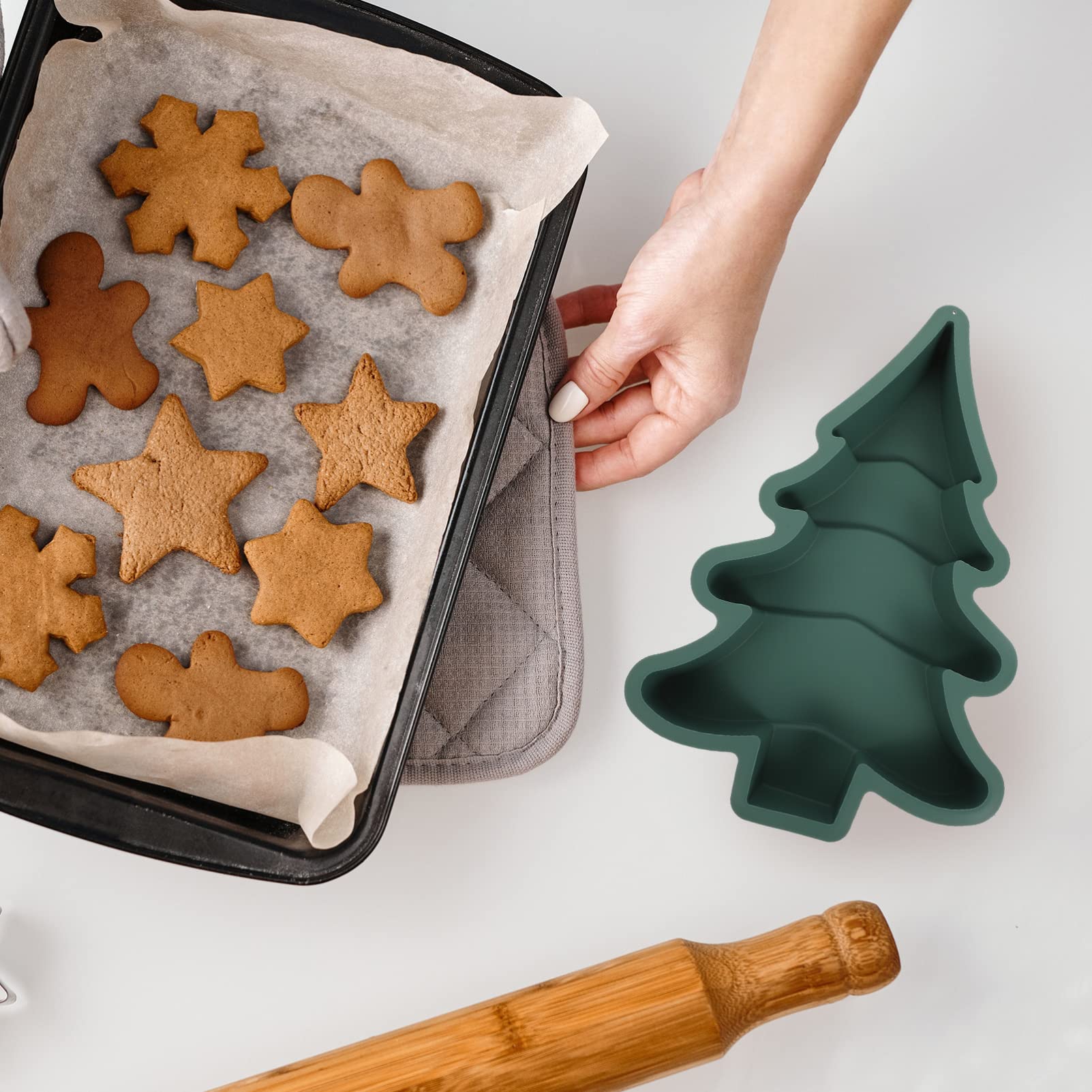 Operitacx Non-Stick Christmas Tree Cake Pan - 8.2x10.6 Inch Silicone Baking Mold for Cakes, Cupcakes & Holiday Treats | Perfect for Christmas, Xmas Party Desserts & Festive Baking Supplies