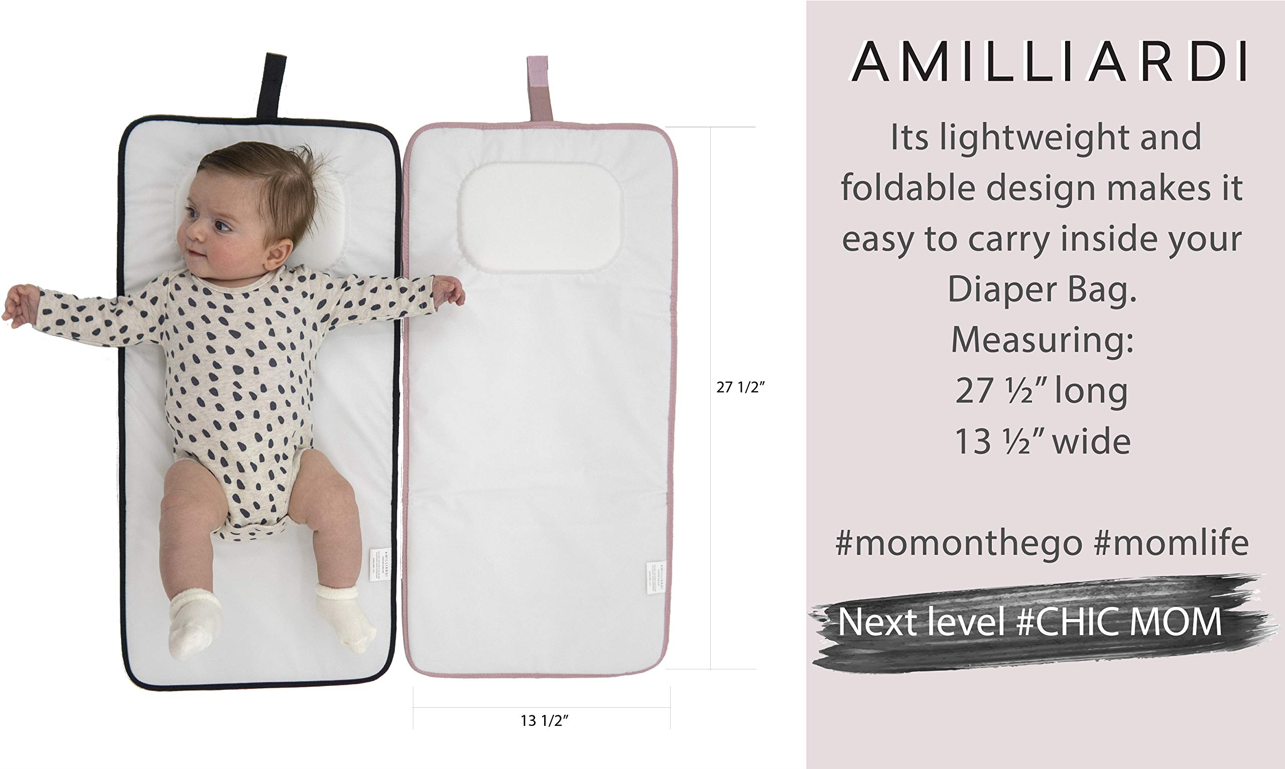 AMILLIARDI Portable Diaper Changing Pad - Waterproof Travel Changing Mat for Baby, Infant & Newborn - Compact, Stylish & Chic (Blush/Light Pink) - Perfect for On-the-Go Parents, Airplane Travel & Nursery Use