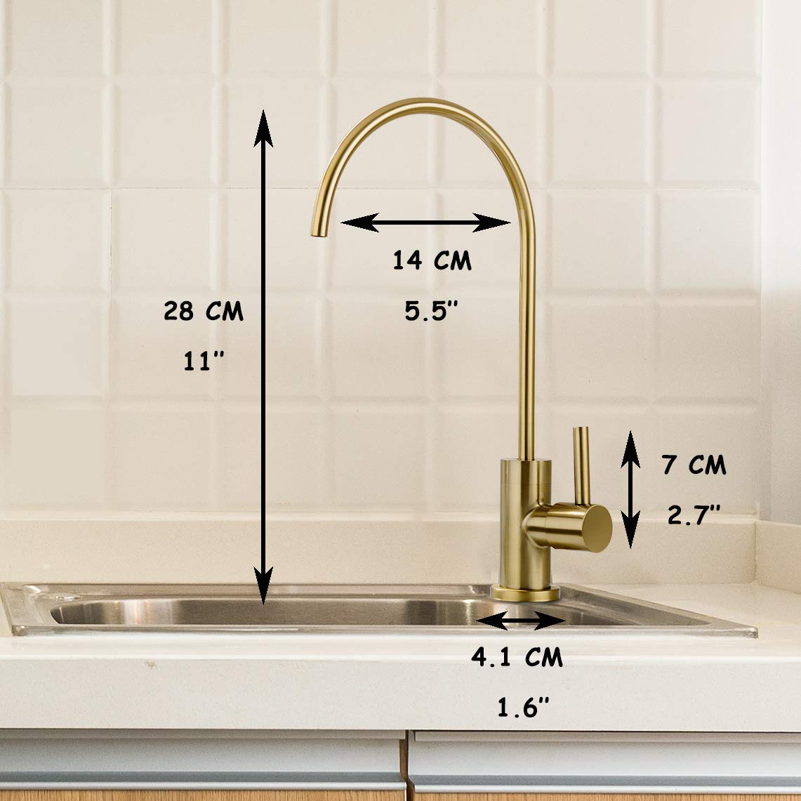 Pirooso 100% Lead-Free Gold Drinking Water Filter Faucet - Compatible with Most Reverse Osmosis & Water Filtration Systems - 360° Swivel Brushed Gold Kitchen Sink Faucet - Perfect for Clean Drinking Water & Healthy Cooking