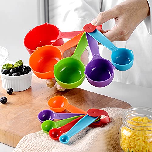 Smithcraft 10-Piece Plastic Measuring Cups and Spoons Set - 5 Measuring Cups & 5 Measuring Spoons for Baking, Cooking, and Kitchen - Perfect for Measuring Dry & Liquid Ingredients (Random Colors)