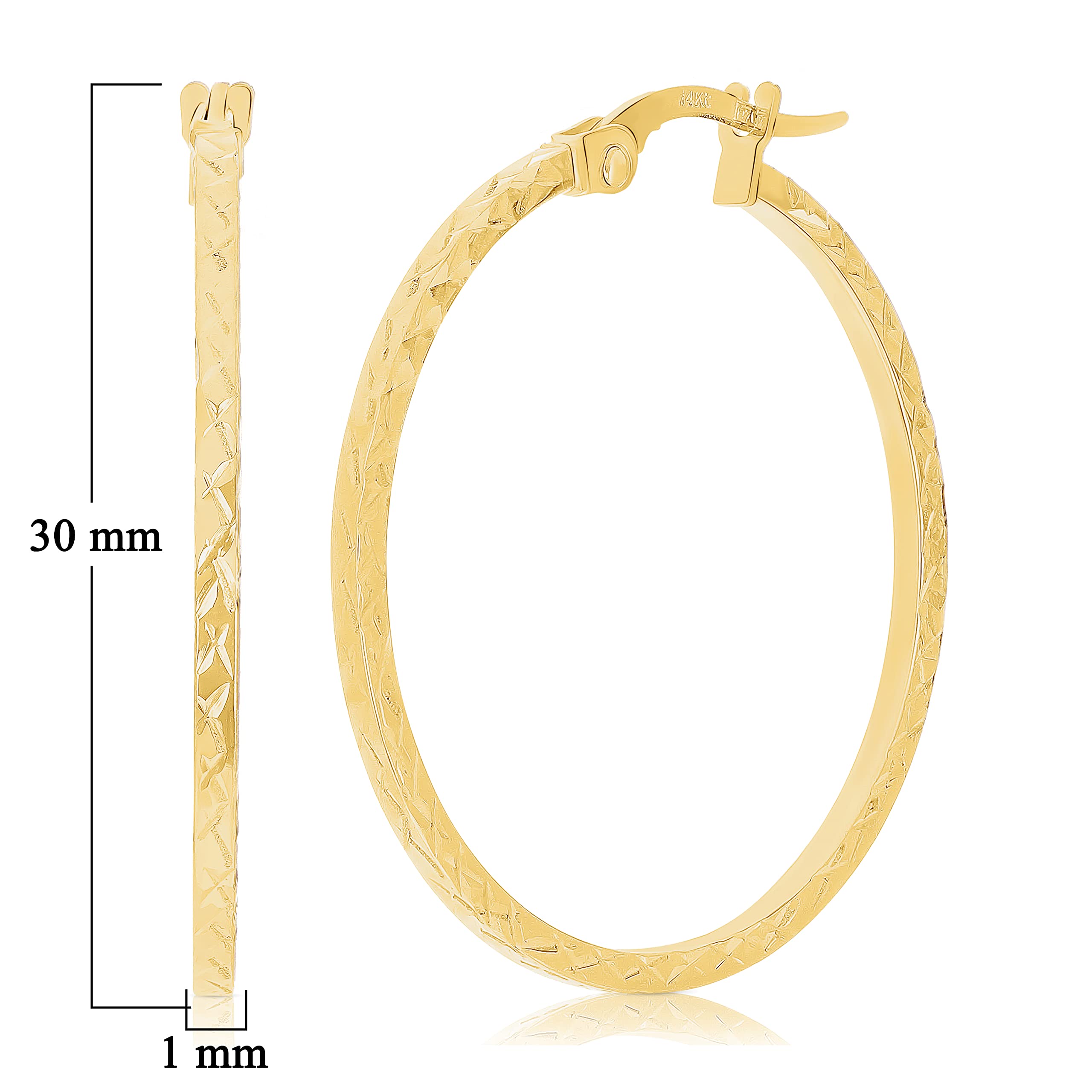 14K Yellow Gold Diamond-Cut Round Hoop Earrings 1.2