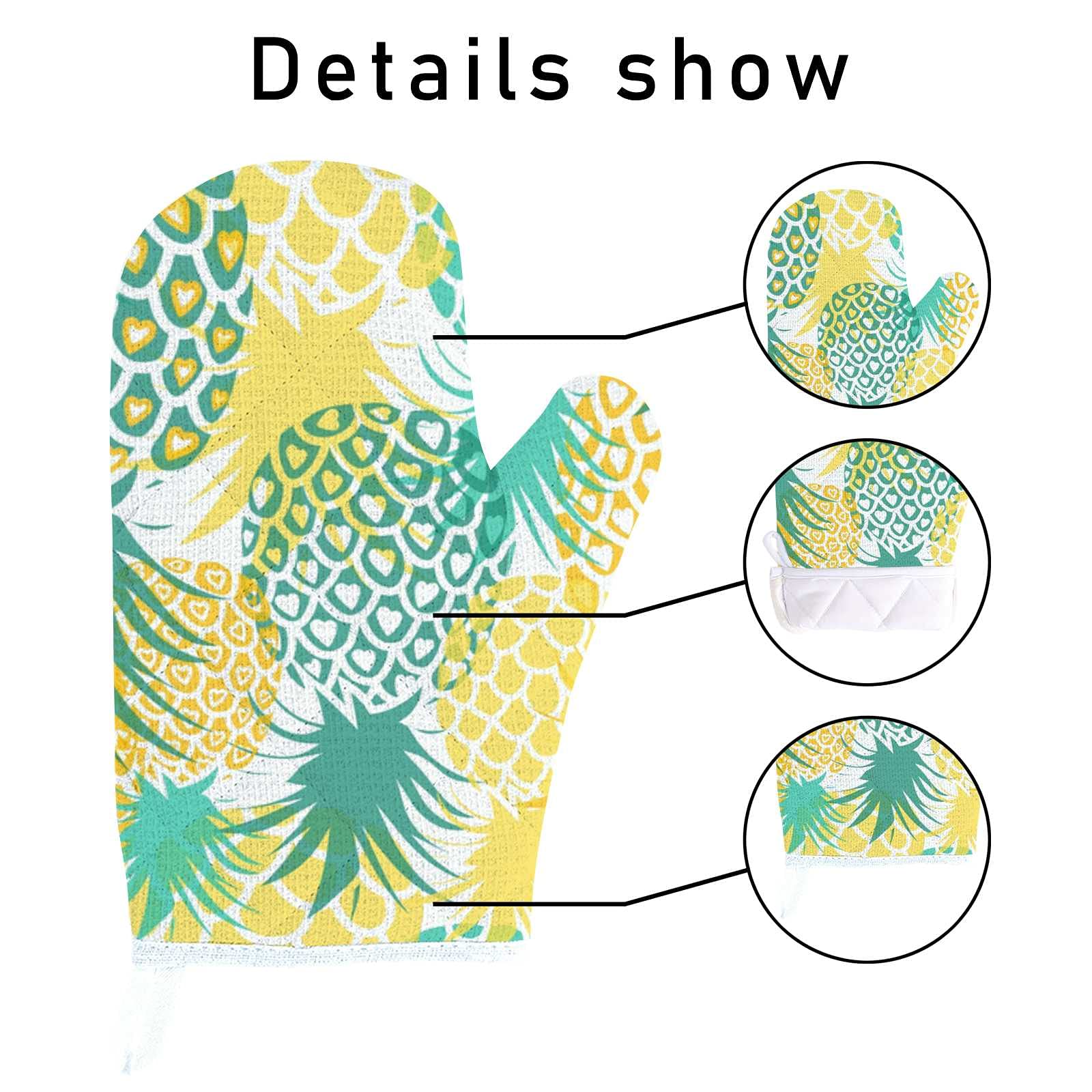 Funny Pineapple Adjustable Cooking Apron with Pockets, Oven Mitt & Pot Holder Set - 3-Piece Kitchen Gift for Baking, Grilling & Cooking at Home