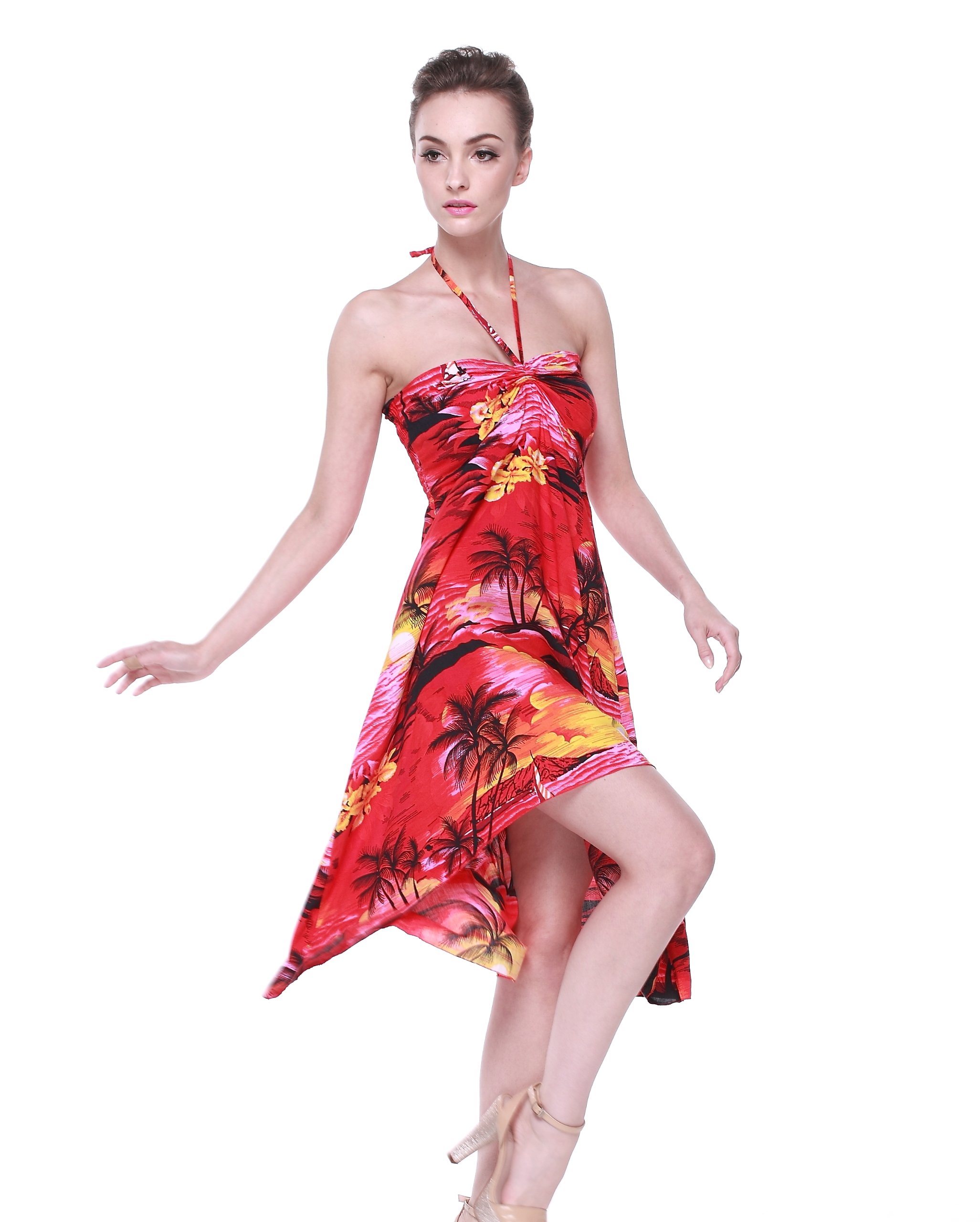 **Matching Couple Hawaiian Luau Shirts & Neon Sunset Maxi Sweetheart Dress – Tropical Beach Vacation Outfits for Date Night & Summer Parties**