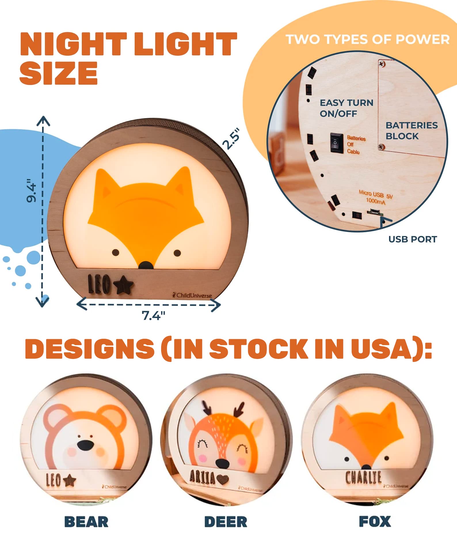 Personalized Fox Night Light for Kids - Nursery Lamp, Baby Boy Room Decor, Unique Birthday Gift for Nephew - Perfect for Bedtime, Nursery Lighting & Children's Room Decoration