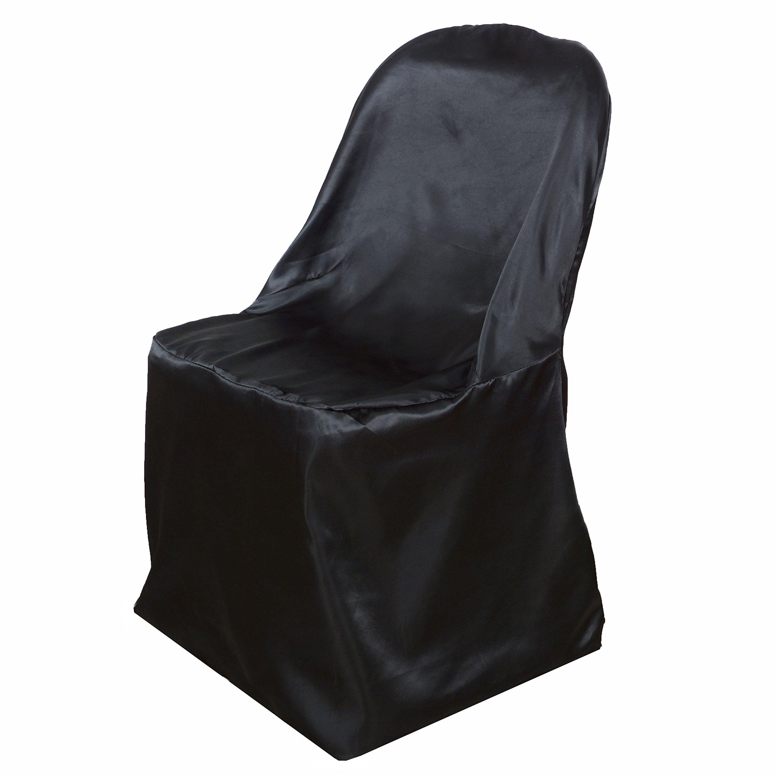 50 Pack Black Satin Folding Chair Covers - Elegant Party Wedding Chair Slipcovers for Reception, Banquet, Ceremony & Dining Decorations - Wrinkle Resistant & Washable Fabric for Indoor/Outdoor Events