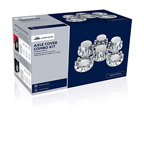 United Pacific 10318 Chrome Pointed Axle Hub Cover Kit with 33mm Thread-On Cylinder Nut Cover - Perfect for Truck & Trailer Wheel Protection & Customization