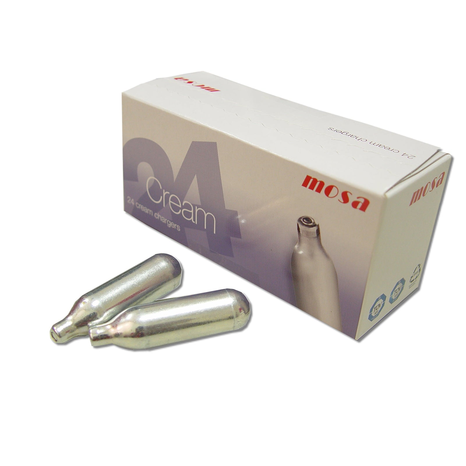 Premium Browne Mosa Whipped Cream Dispenser Chargers - 24 N2O Cartridges per Box - Perfect for Home Baking, Coffee Shops & Dessert Decorating