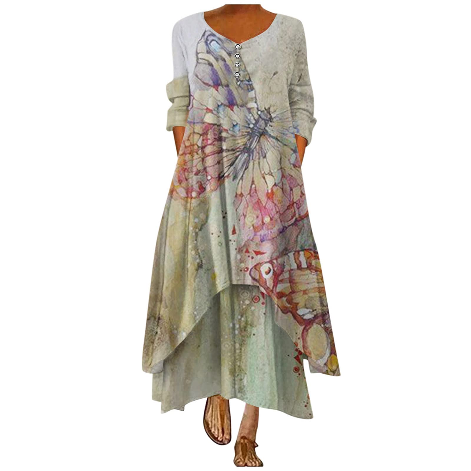 YUSDEE Women's Bohemian Plus Size Floral Print Maxi Dress - Loose Knit Long Summer Beach Dress for Vacation, Outdoor Parties & Casual Wear