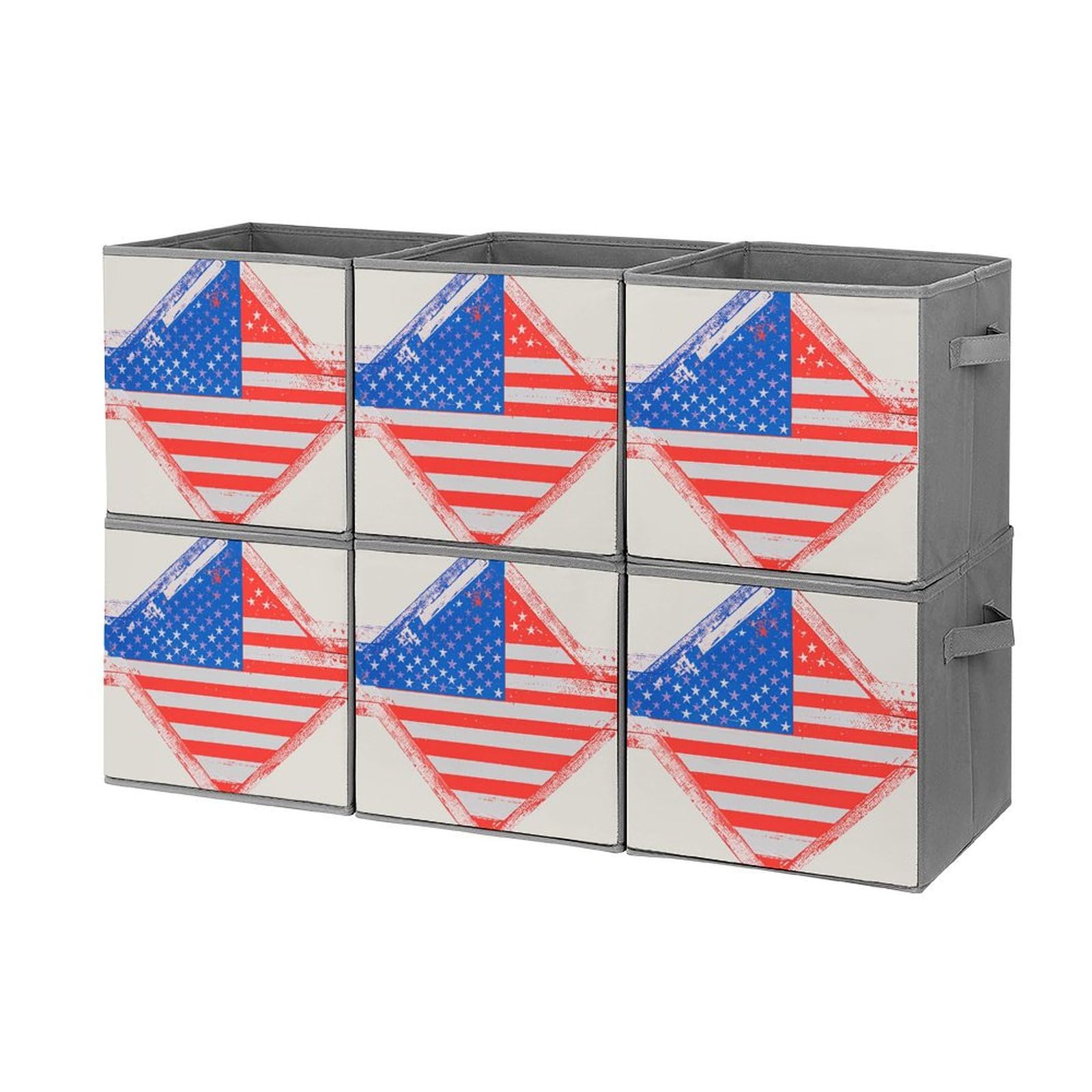 6-Piece Collapsible Storage Bins with Handles - Patriotic Stars & Stripes Printed Foldable Storage Boxes for Home Organization, Closet Shelves, Laundry Room & Kids Toys | Space-Saving Multi-Purpose Storage Baskets