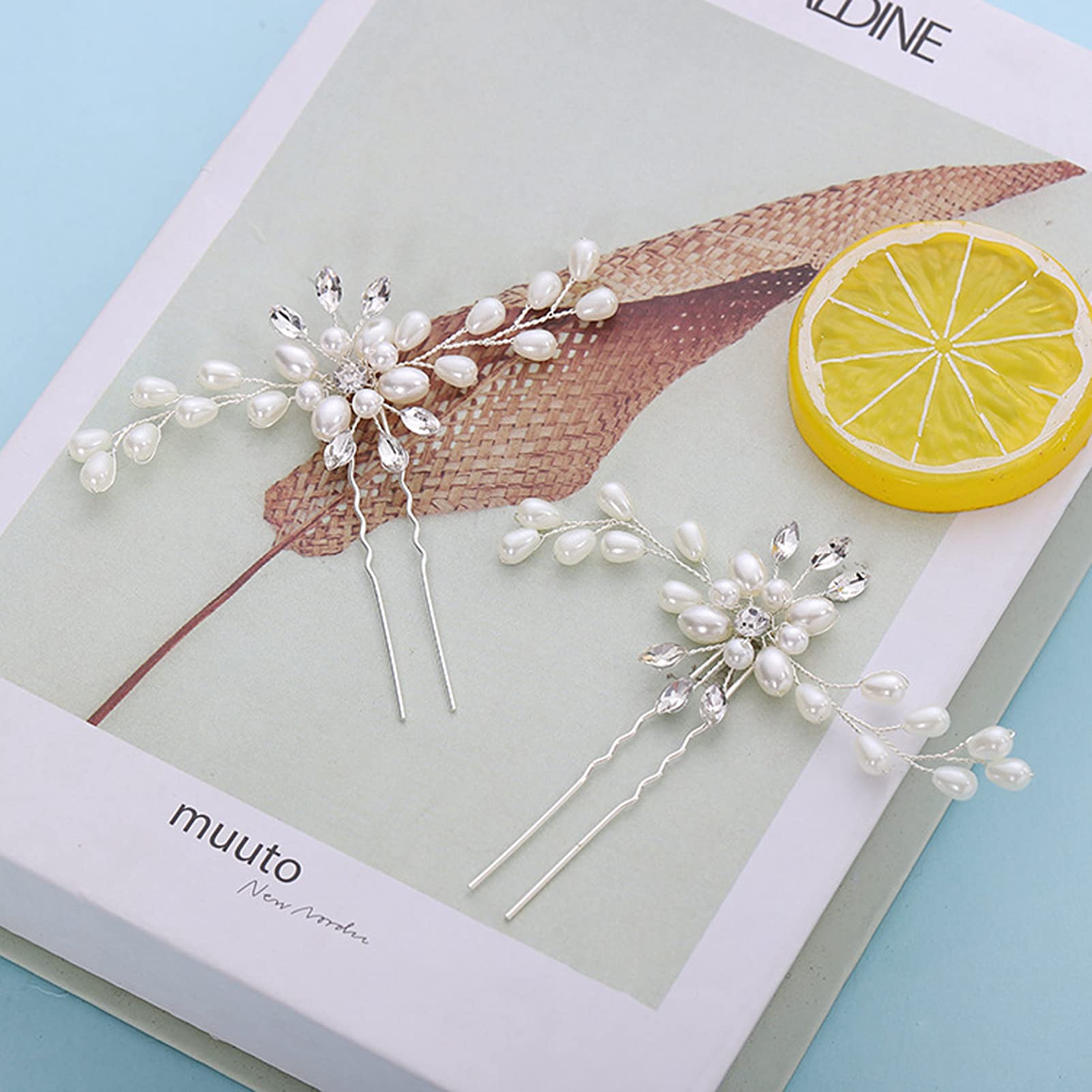 3 PCS SONGQEE Pearl Flower Crystal Bridal Hair Pins - Rhinestone Wedding Hair Clips for Bride & Bridesmaids, Bobby Pins & Headpiece Accessories (Perfect for Weddings, Prom, Parties & Special Occasions)