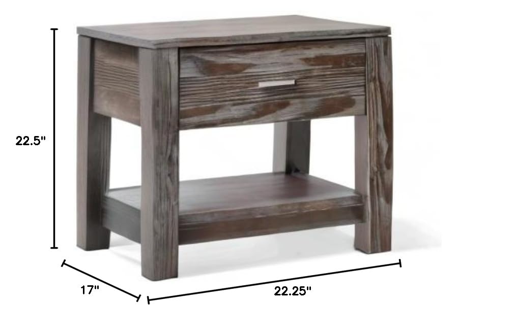 Rustic Grain Wood Loft Nightstand - Solid Pine with Weathered Finish | Perfect for Bedroom, Living Room & Farmhouse Decor