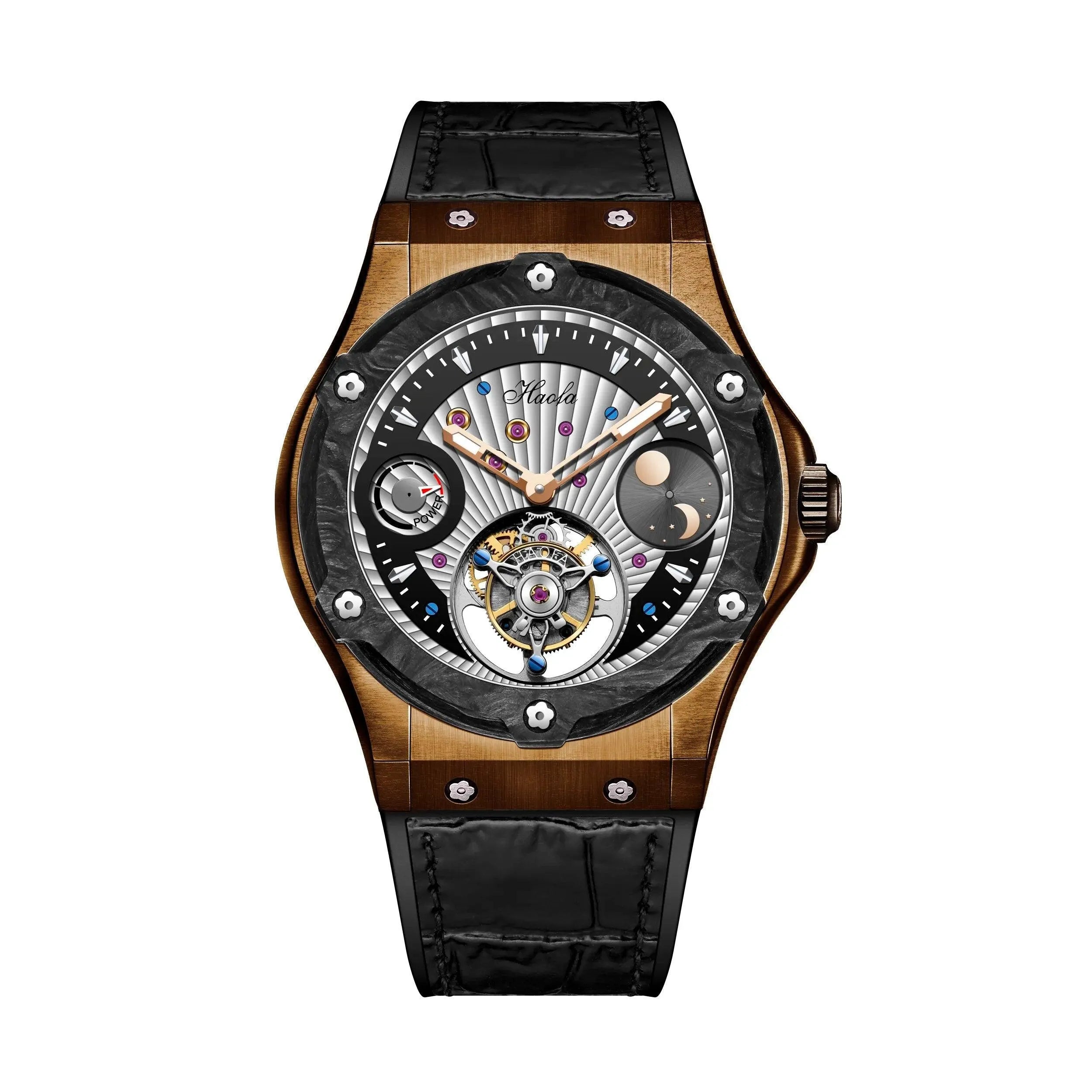 Luxury Men's Tourbillon Mechanical Watch - Bronze Case, Manual Winding, Sapphire Crystal, Business & Dress Wristwatch with Day/Night Display | Perfect for Formal Events, Business Meetings & Special Occasions