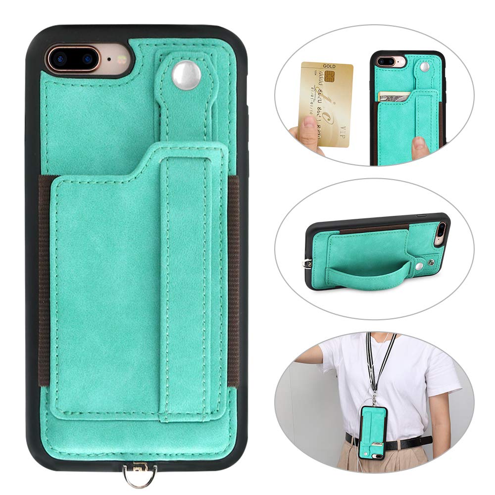 TOOVREN Upgraded iPhone 7 Plus/8 Plus Wallet Case with Card Holder - Slim Protective Phone Cover for Travel, Business & Everyday Use - Aqua Blue