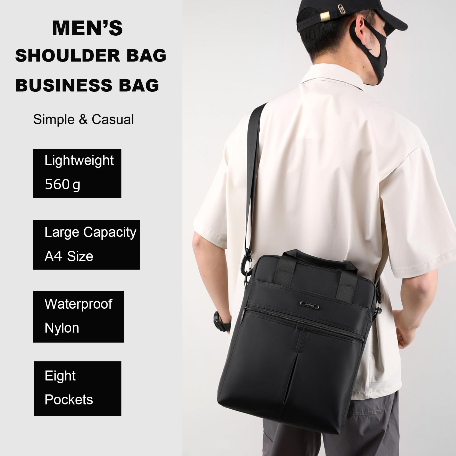 Waterproof 14-inch Laptop Messenger Bag for Men - Durable Nylon Business Shoulder Bag, Large Crossbody Work Bag for Office, Travel & Outdoor Activities