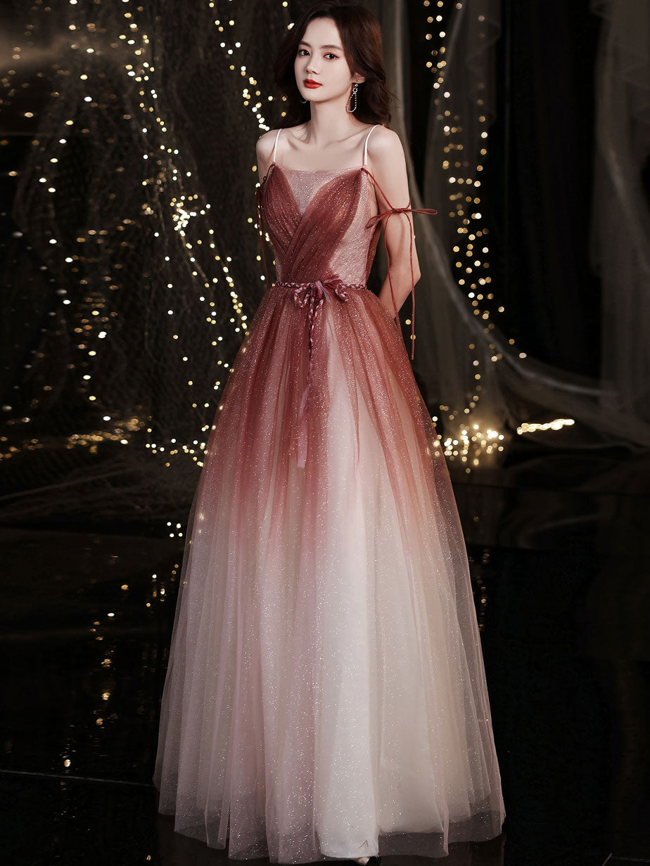 Elegant Burgundy Tulle Long Prom Dress for Women - Formal Graduation Gown - Perfect for Homecoming, Quinceañera & Evening Parties