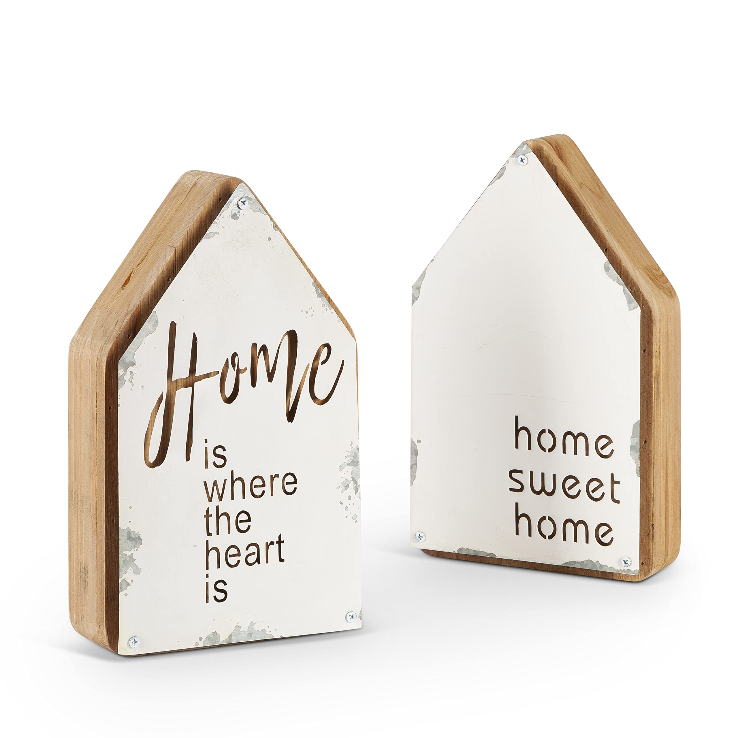 Set of Two 9.65-inch Inspirational Metal and Wood Tabletop Decor - Perfect for Home, Office, or Gift Giving