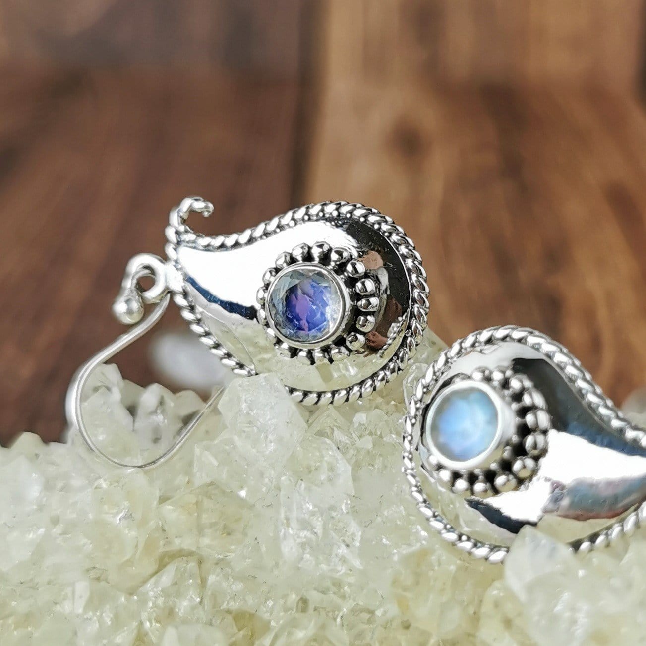 Exquisite Boteh Drop Moonstone Earrings – Handmade Sterling Silver Dangle Earrings for Women | Perfect for Weddings, Parties & Special Occasions