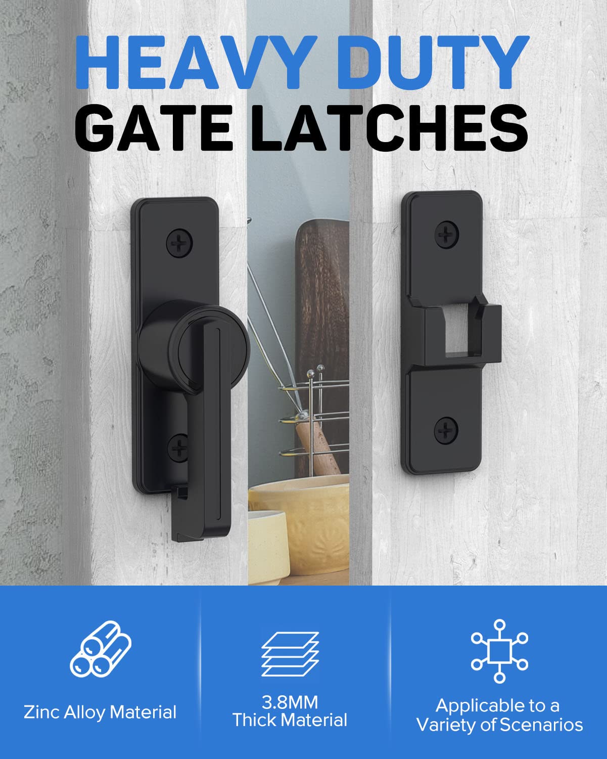 Heavy Duty Zinc Alloy Barn Door Lock - 3.8mm Flip Latch Safety Bolt for Sliding & Swing Doors - Secure Shed, Garage, Yard & Bathroom - Matt Black (2 Pack) - Ideal for Home Security & Privacy Protection