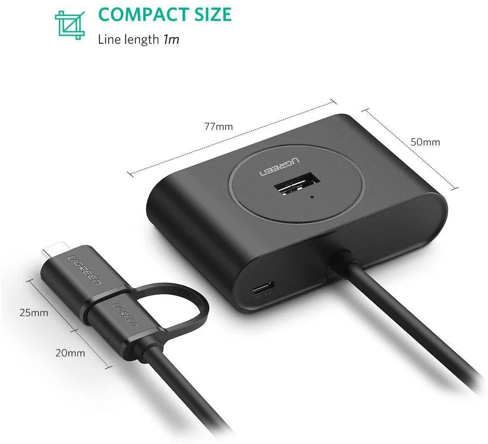 4-in-1 USB C Hub with 4 Ports - USB 3.0 Multi-Port Adapter for MacBook Pro/Air, Chromebook, Windows Laptop - Perfect for Office Work, Home Use & Travel Charging