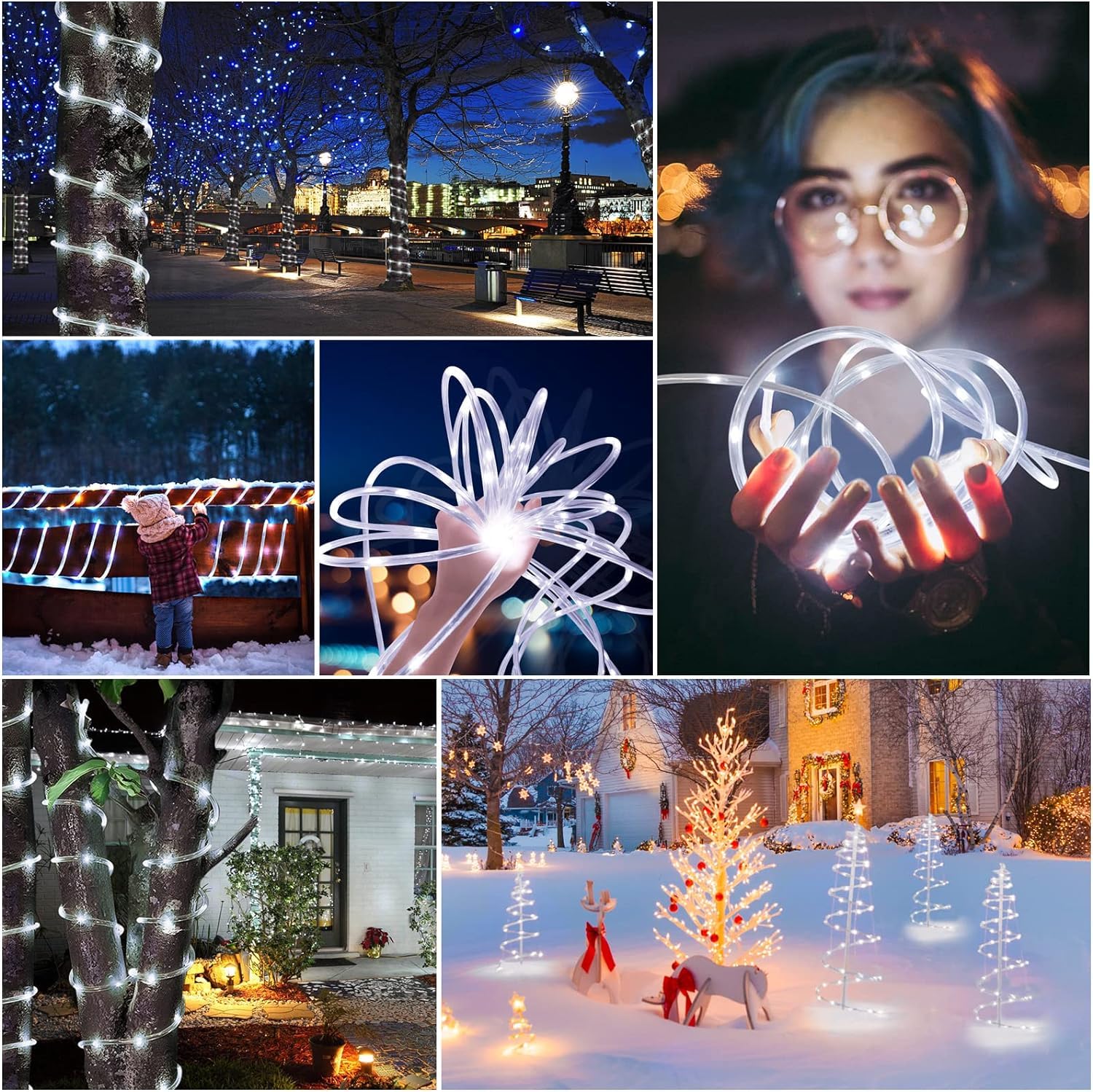 33Ft 100 LED Solar Rope Lights Outdoor Waterproof - White String Lights for Patio, Pool, Garden, Christmas Tree & Indoor Decorations - Perfect for Parties, Weddings & Holiday Lighting