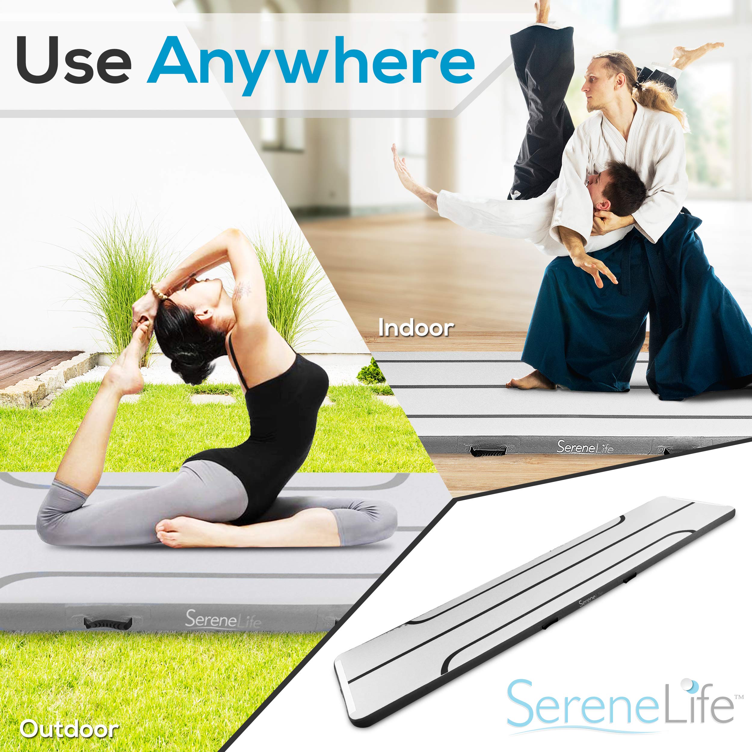 SereneLife Inflatable Gymnastics Air Tumbling Mat - Portable Training Equipment for Home, Gym & Outdoor Use - Perfect for Kids, Adults & Cheerleading Practice