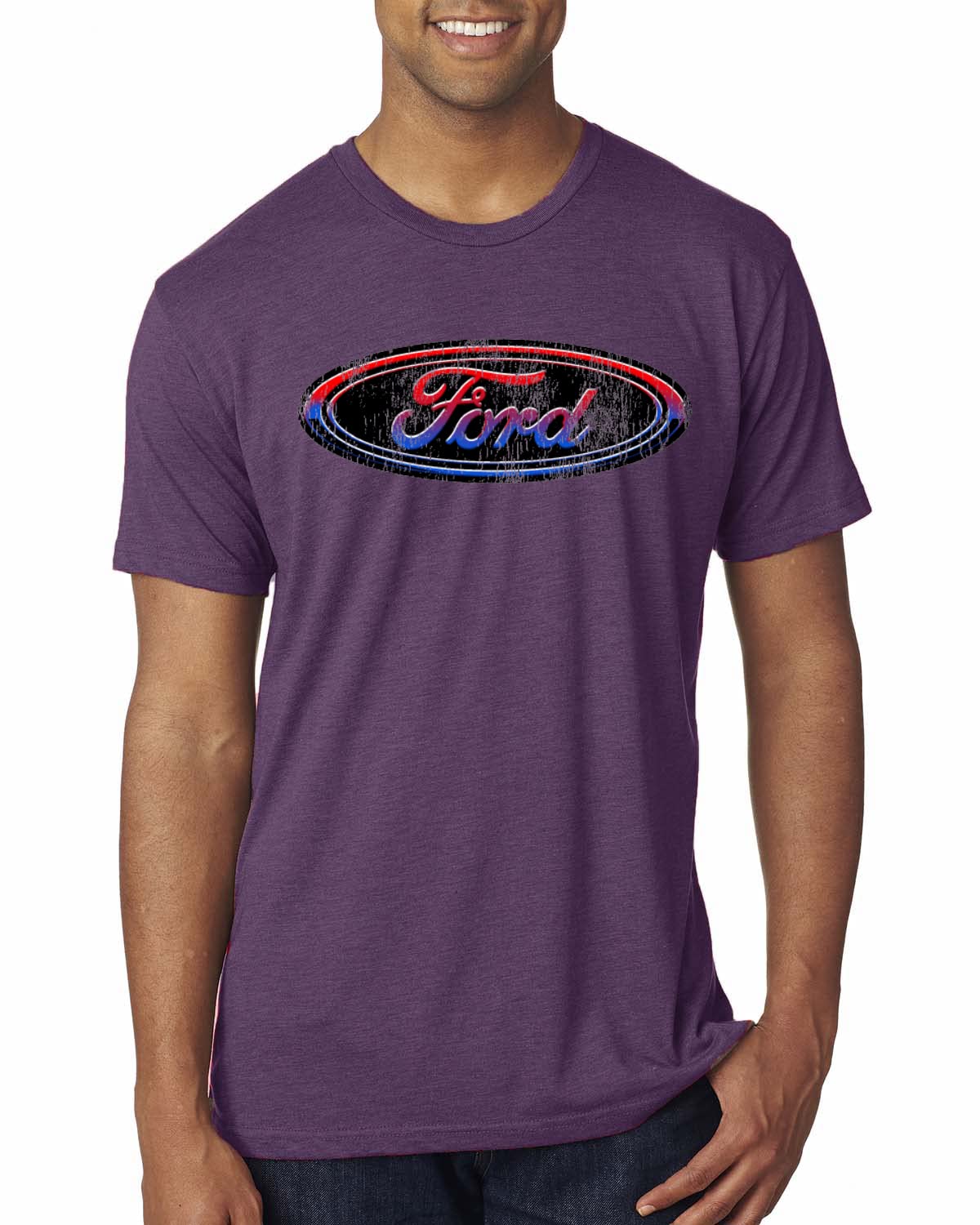 Premium Ford Logo Tri-Blend T-Shirt for Men - Red, Blue & Black Vintage Car & Truck Tee - Perfect for Car Enthusiasts, Ford Fans & Casual Wear