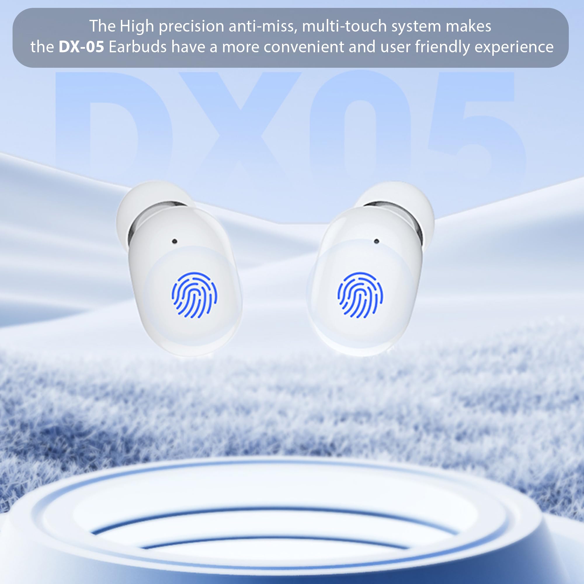 DX-05 True Wireless Earbuds with Bluetooth 5.3, Lightweight Comfortable In-Ear Headphones with Built-in Mic, IPX5 Waterproof, Hi-Fi Stereo Sound for Running, Gym, Workout & Travel (Black)