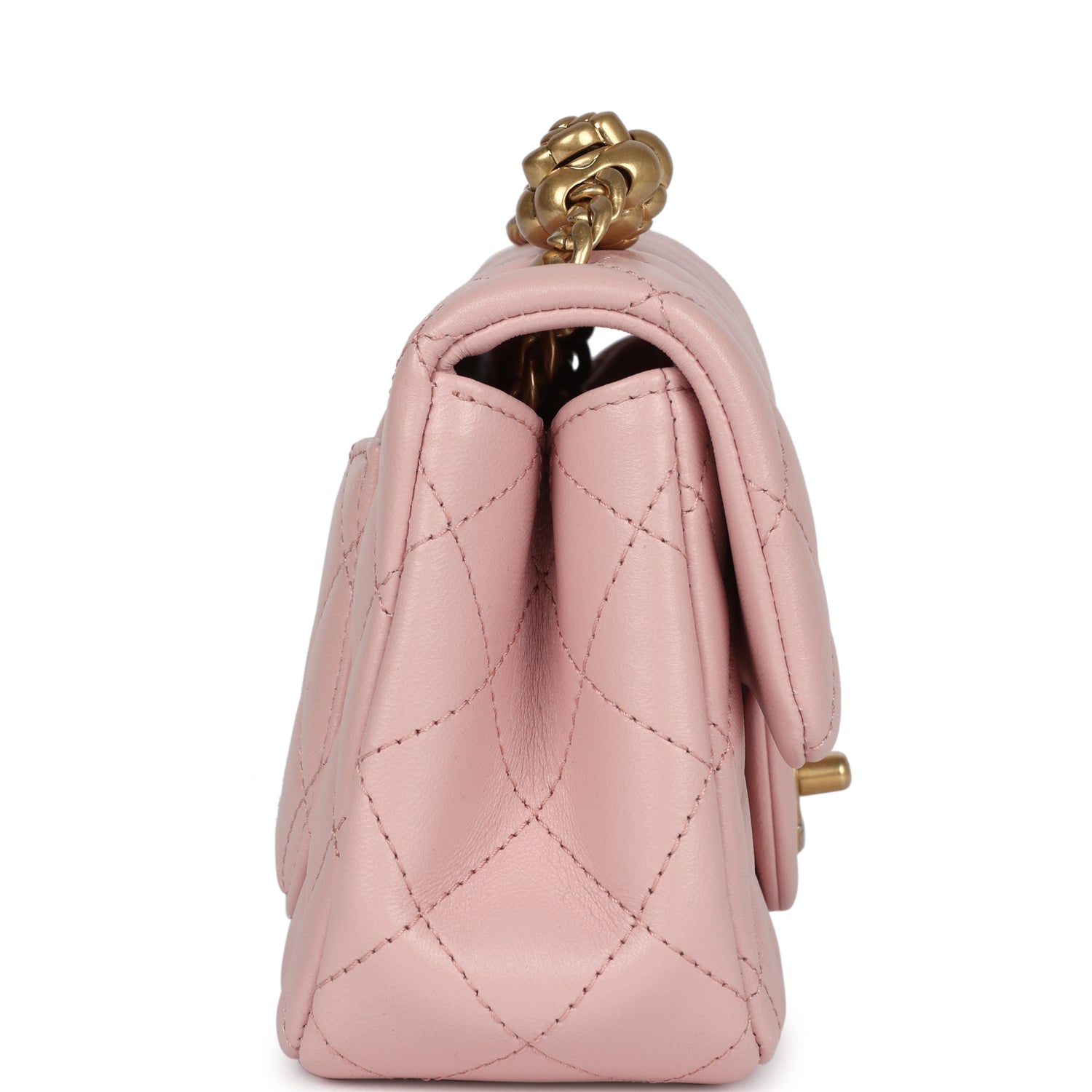 Chanel Mini Camellia Crush Rectangular Flap Bag in Rose Clair Lambskin with Antique Gold Hardware - Luxury Crossbody Purse for Women, Perfect for Date Night & Special Occasions
