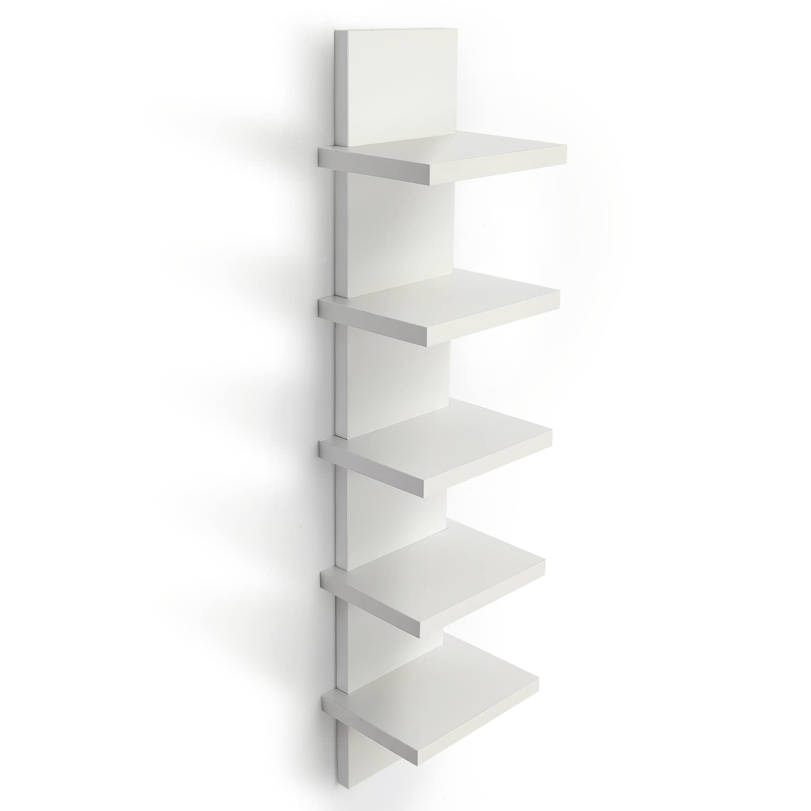 5 Tier White Wall Shelves - Vertical Floating Shelf Organizer for Home Decor, Tall Tower Design, 30.7x31 Inches - Perfect for Bedroom, Living Room & Office Storage Solutions