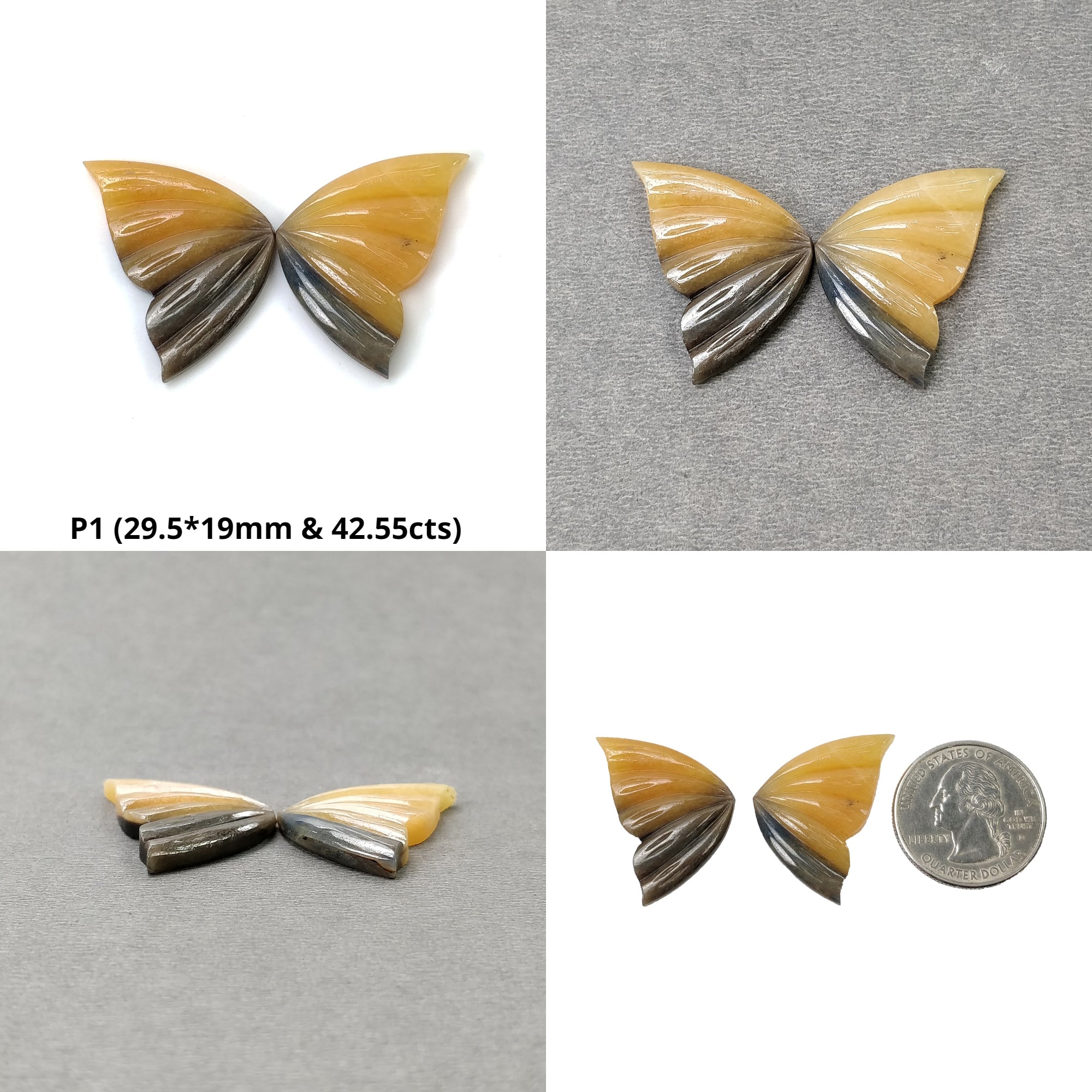 Natural Untreated Bi-Color Yellow Sapphire Butterfly Carving - Rare Handcrafted Gemstone Jewelry for Collectors & Gift Giving | Perfect for Birthdays, Anniversaries & Special Occasions