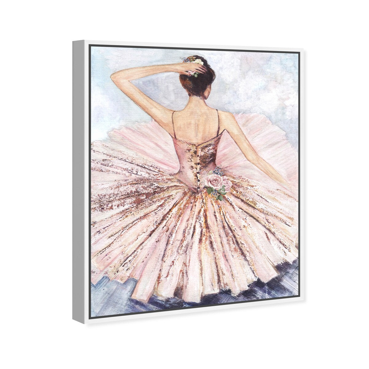 Ballet Dancer Tutu Glam Pink Roses Framed Canvas Wall Art Print - Elegant Ballet Inspired Home Decor for Living Room, Bedroom & Nursery - Perfect Gift for Dancers & Art Lovers