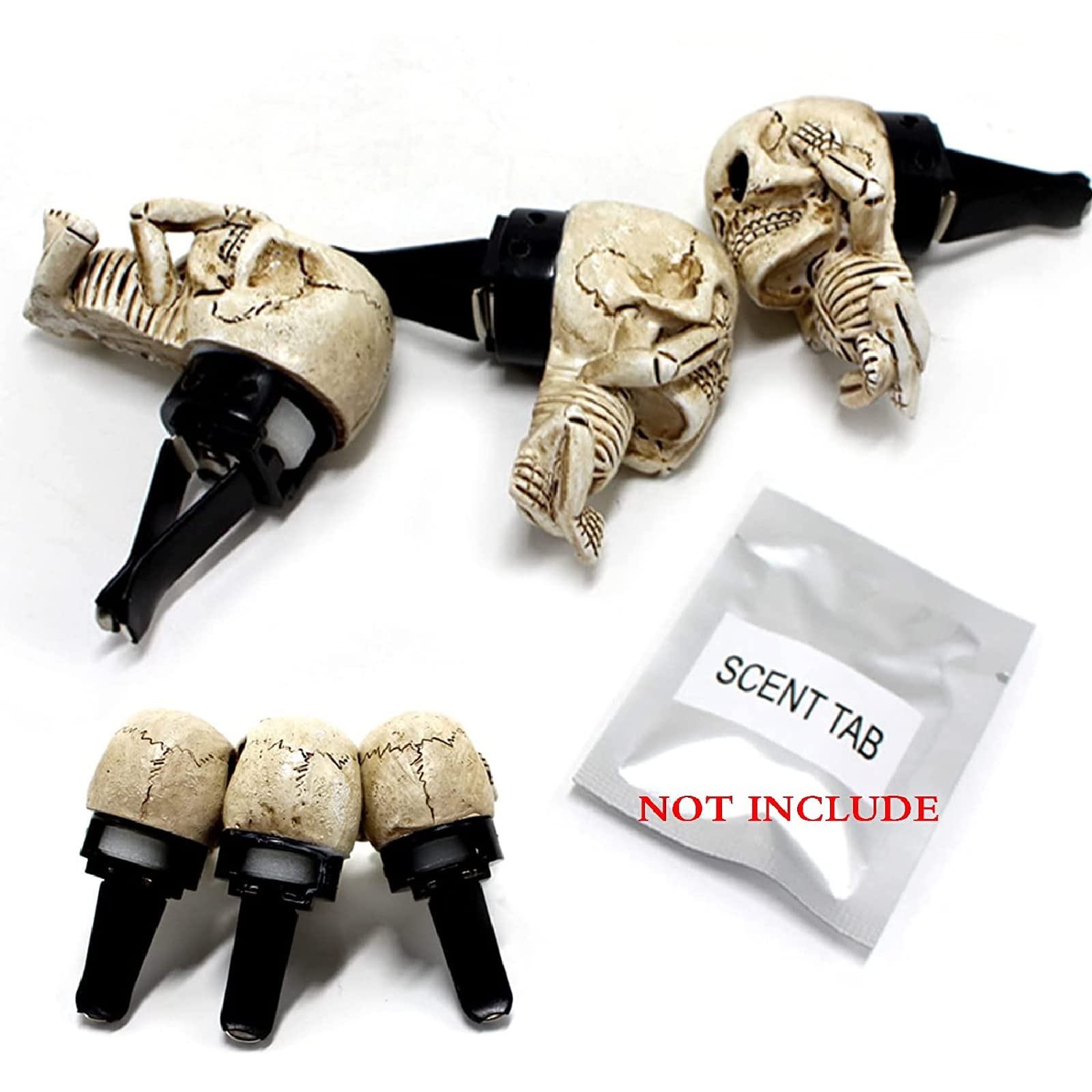 Skull Car Air Freshener Vent Clip - 3 Pack for Car Lovers - Halloween & Xmas Gift