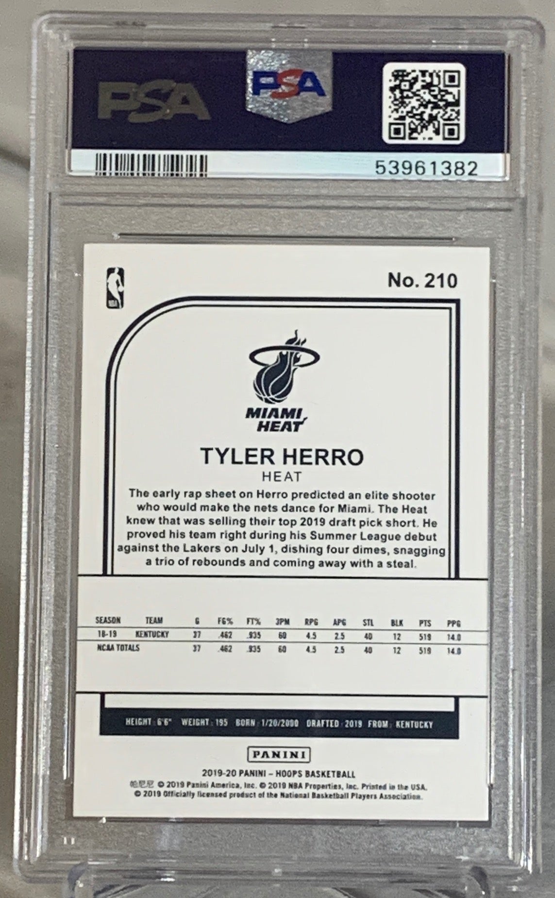 2019-20 Tyler Herro Miami Heat NBA Rookie Card Panini Hoops PSA GEM MINT 10 #53961382 - Perfect for Basketball Collectors and NBA Memorabilia Fans