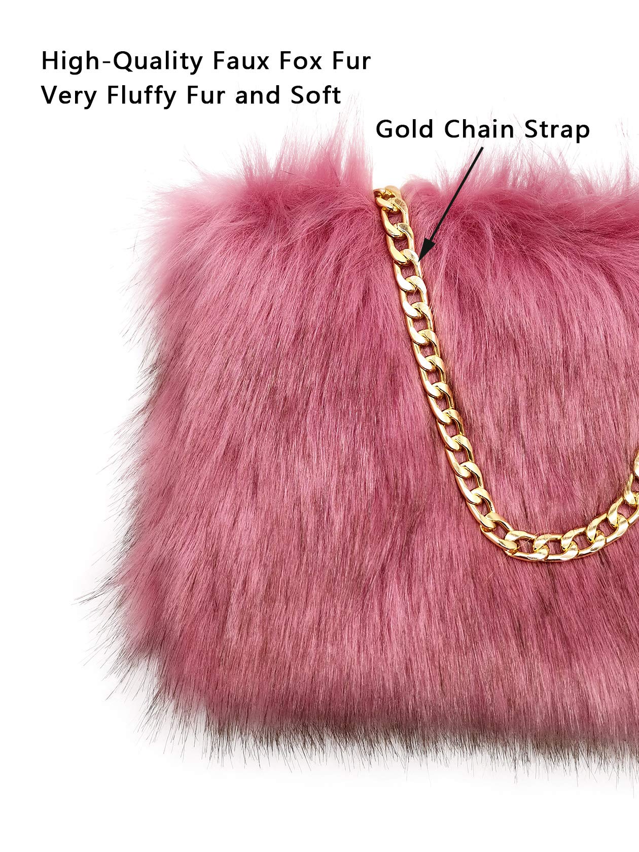 Luxury Faux Fox Fur Handbag for Women - Elegant Fuzzy Evening Purse with Alloy Shoulder Strap - Perfect for Parties, Weddings & Night Out