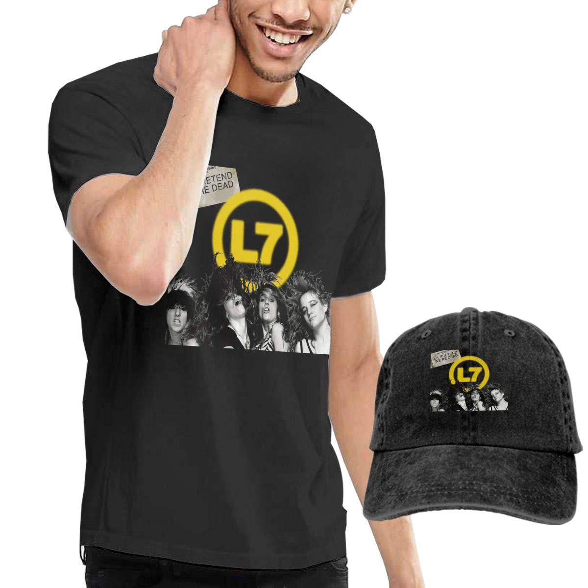 Men's Denim Baseball Caps & Round Neck T-Shirts Set - Stylish Casual Outfit for Streetwear, Sports, and Everyday Fashion