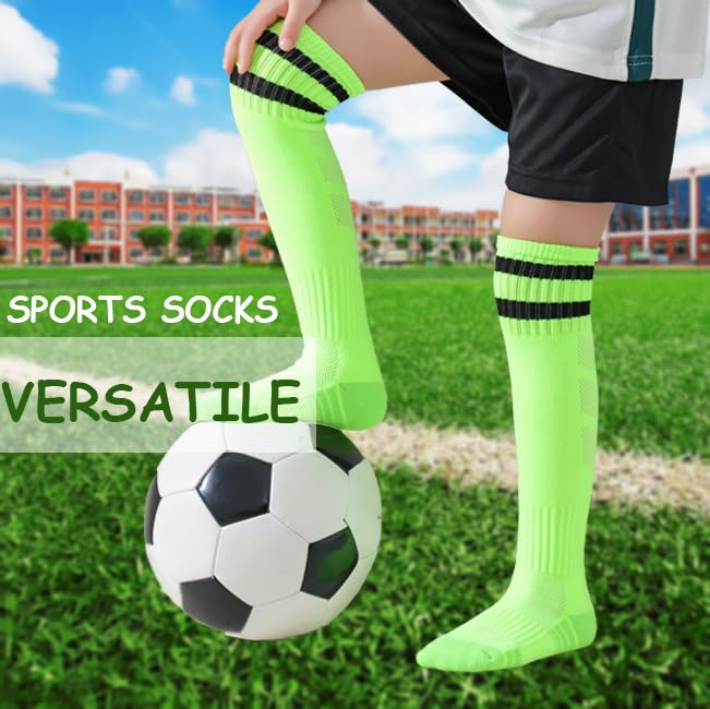 Marchare Boys Soccer Socks - Knee High Athletic Socks for Toddlers & Kids - Breathable Football Socks with Striped Design - Perfect for Soccer Practice, Games & Sports Activities