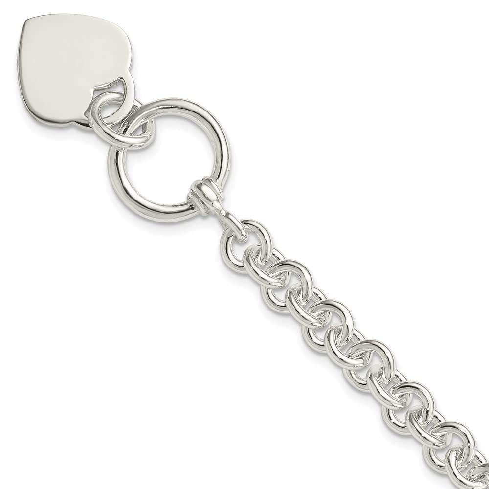Engravable Sterling Silver Heart Disc Toggle Bracelet - Elegant Fancy Link Design for Women, Perfect for Gifts, Anniversaries & Special Occasions