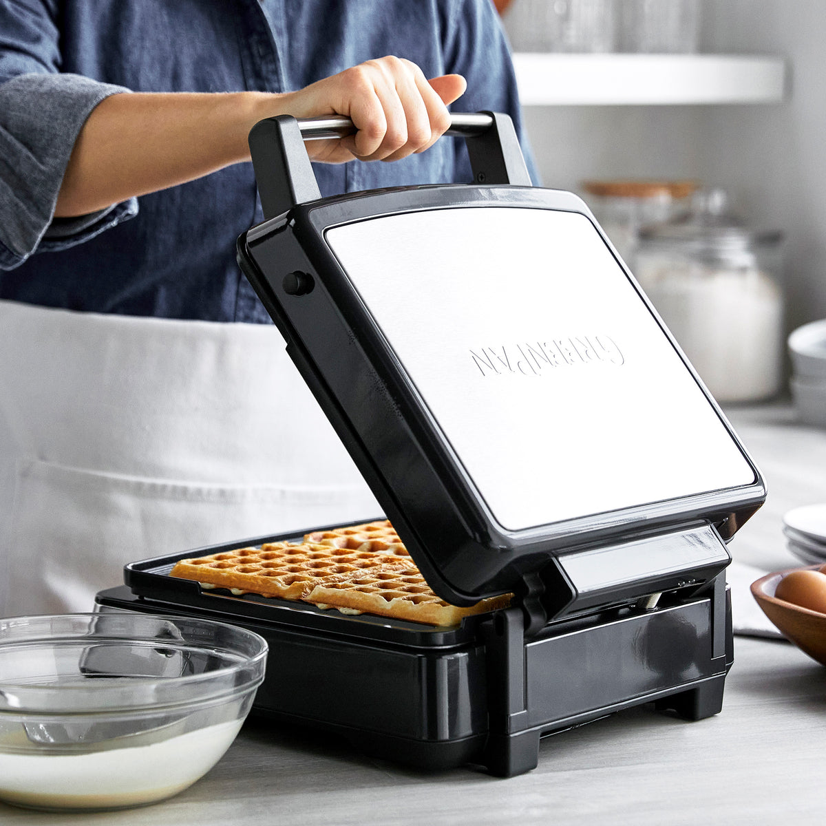 Elite Ceramic Nonstick 4 Square Waffle Maker - Fast Heating, Easy Clean, Perfect for Breakfast & Brunch - Black (Ideal for Home, Restaurant, or Hotel Use)