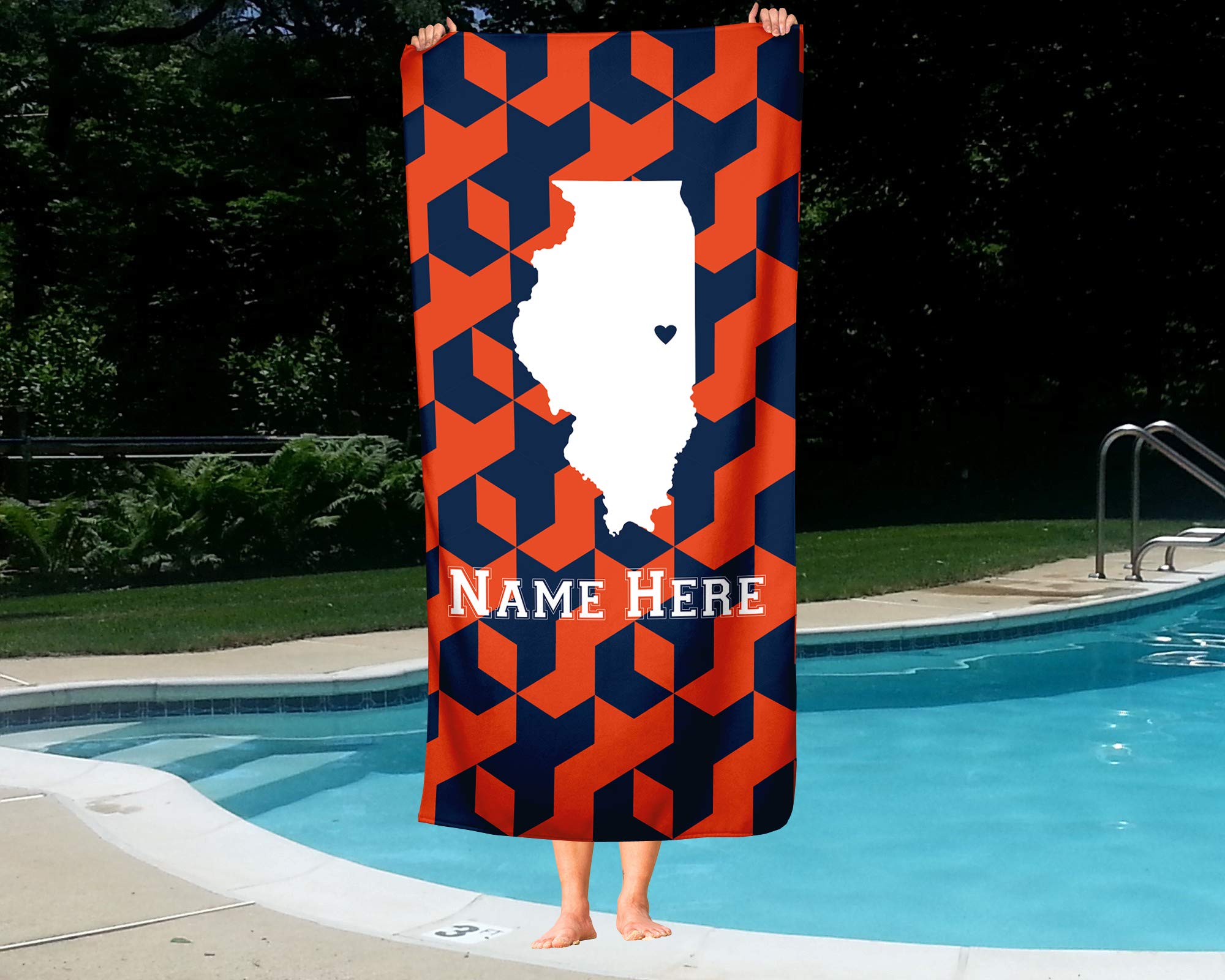 Custom Champaign Illinois State Pride Beach & Bath Towel - Personalized Medium & Large Towels for Adults & Kids - Perfect for College Football, Basketball Fans, Pool Parties & Home Decor