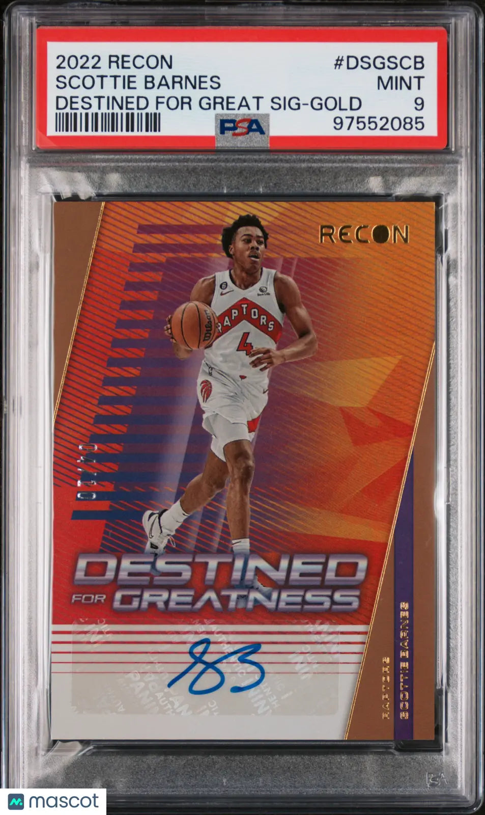 2022 Panini Recon Destined For Greatness Scottie Barnes Gold Autograph PSA 9 04/10 - Basketball Trading Card for Collectors & Investors
