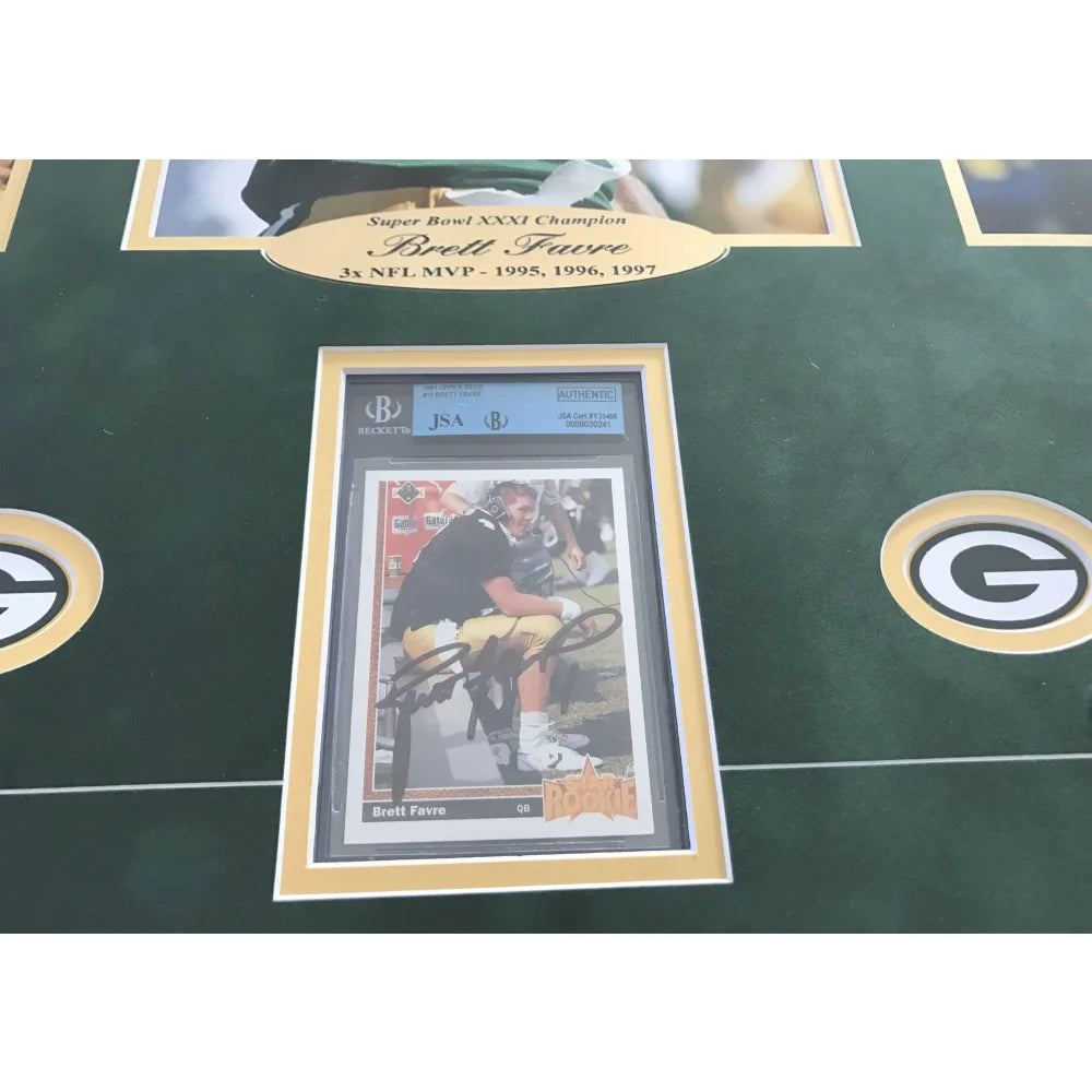 Favre Starr Rodgers Signed Packers 8x10 Photo Card Collage - JSA BGS PSA Certified Rookie Memorabilia - Perfect for NFL Collectors, Man Cave Decor, and Sports Fan Gifts
