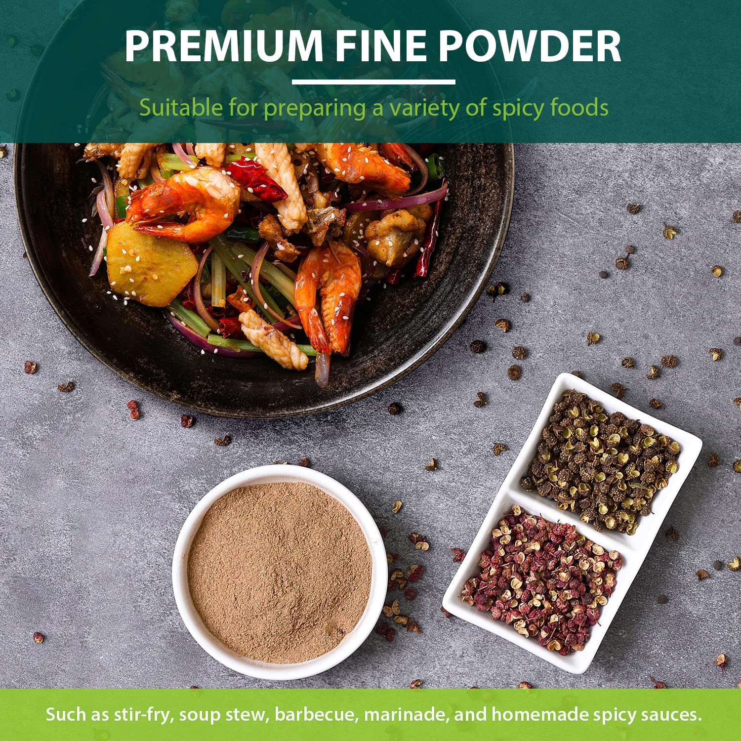 Soeos Premium Sichuan Peppercorn Powder 1oz (28.3g) - Non-GMO Verified Szechuan Peppercorn Spice - Ground Green Sichuan Peppercorns for Authentic Chinese Cooking - Perfect for Mapo Tofu, Hot Pot, Stir-Fry & Asian Dishes