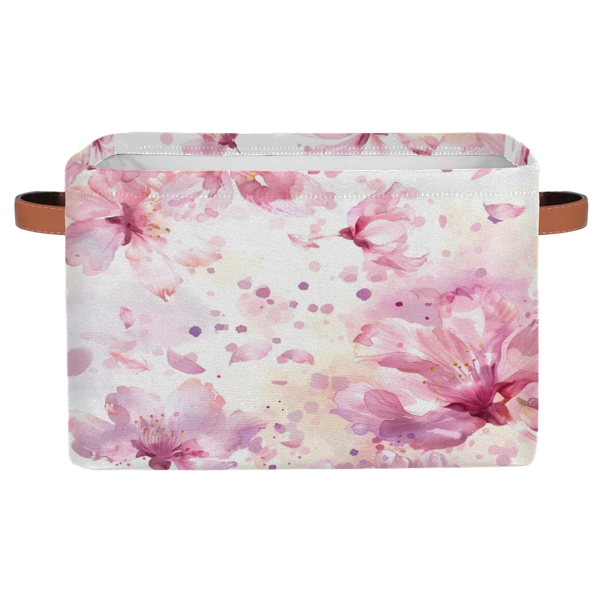 Large Fabric Storage Baskets with Handles - 2 Pack Cherry Blossom Watercolor Design, Collapsible Closet & Shelf Organizers for Clothes, Toys, Home Decor - Perfect for Bedroom, Nursery & Living Room Organization