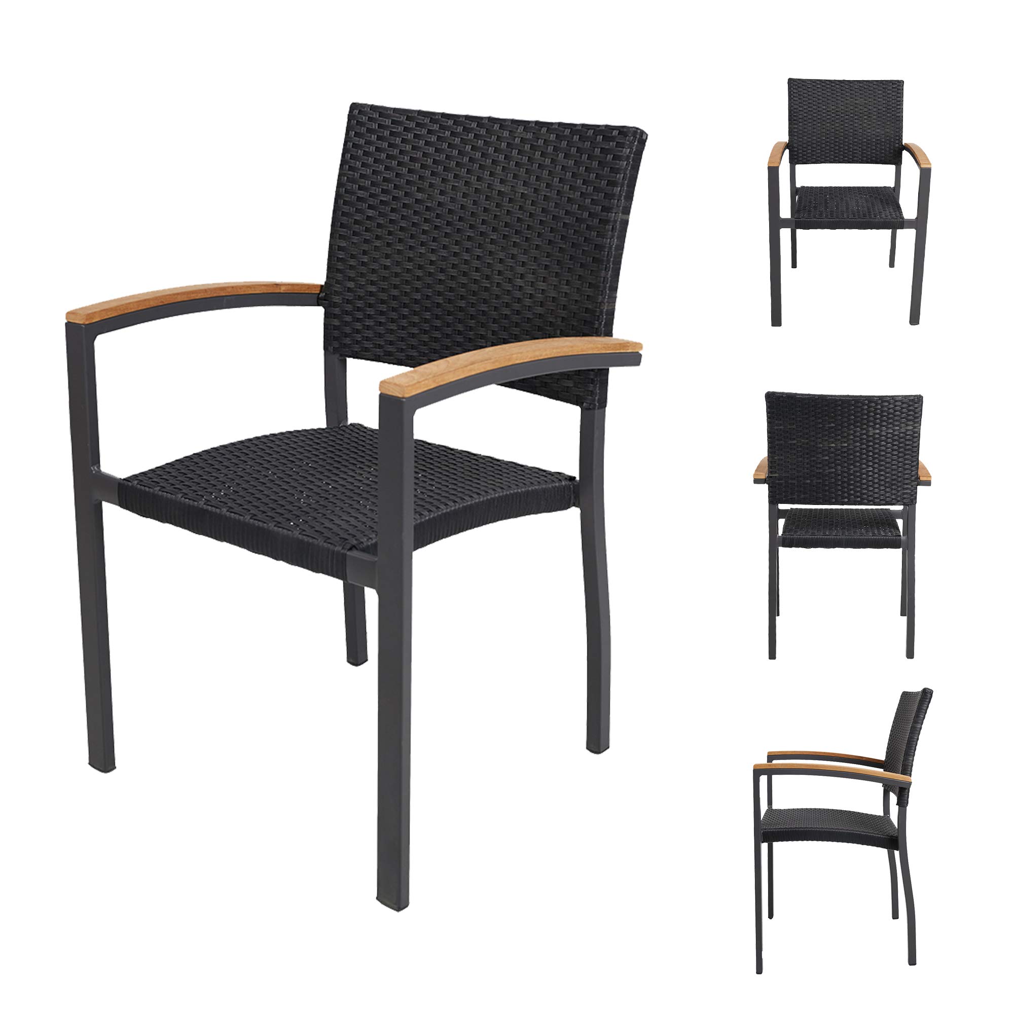 TRY & DO 4-Piece Patio Dining Chair Set - Outdoor Stackable Wicker Chairs with Wooden Armrests, PE Rattan & Aluminum Frame - Perfect for Garden, Balcony, Lawn, Indoor Dining & Entertaining