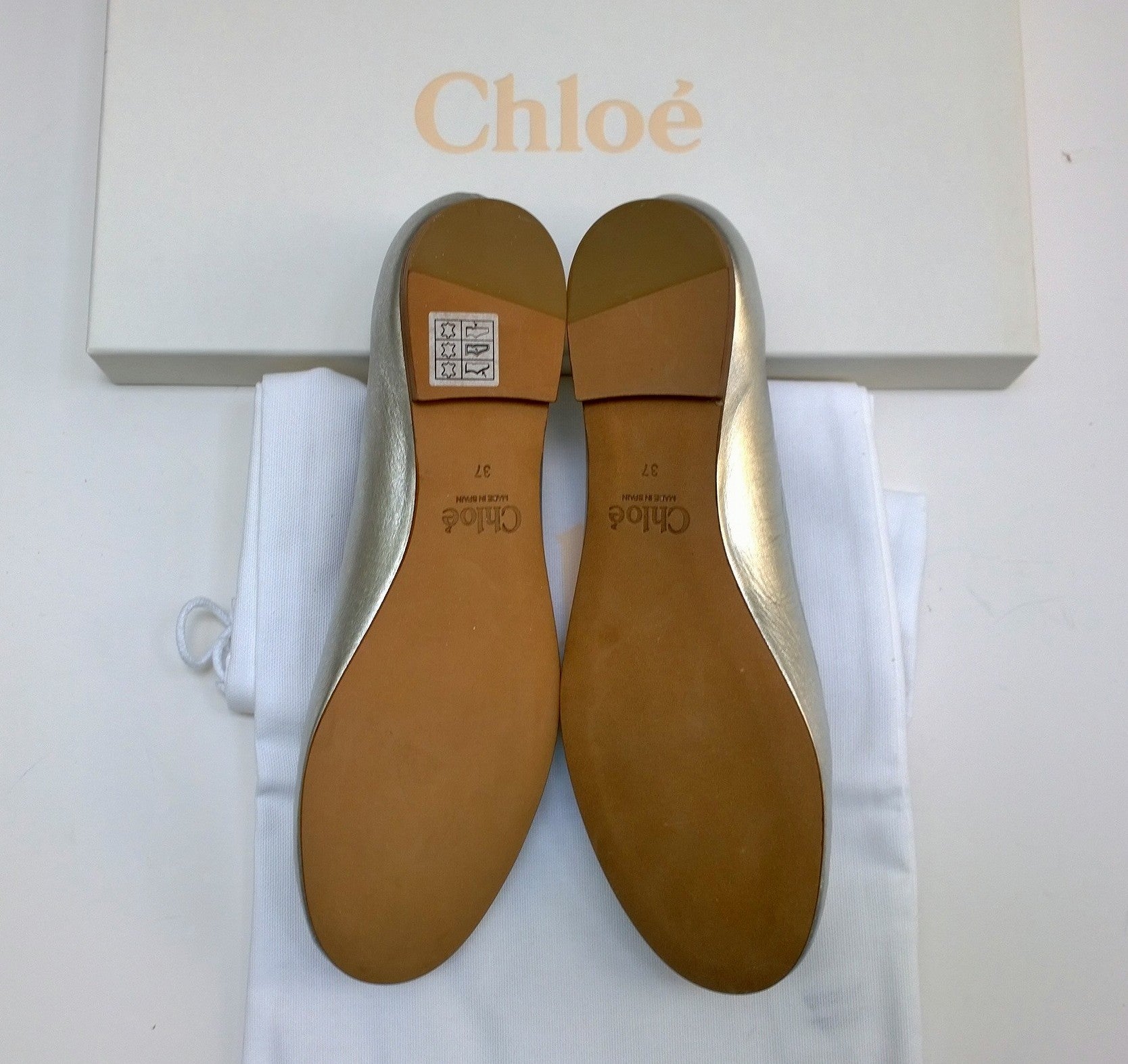 Chloé Marcie Silver Leather Flats with Gold Detail - Women's Fashion Shoes for Casual Wear & Office Outfits