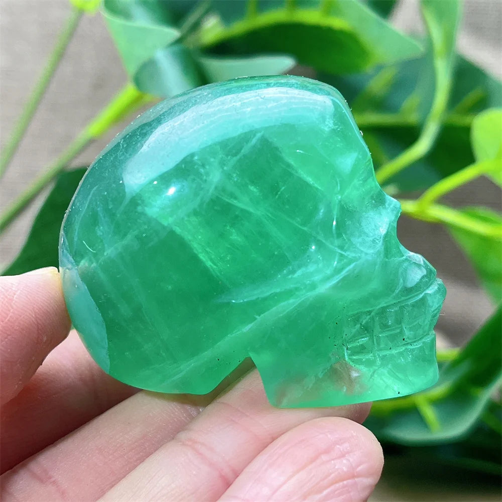 Natural Green and Purple Fluorite Crystal Skull Carving - Healing Stone, Quartz Mineral Gemstone for Spiritual Crafts, Home Decor, Meditation & Energy Work
