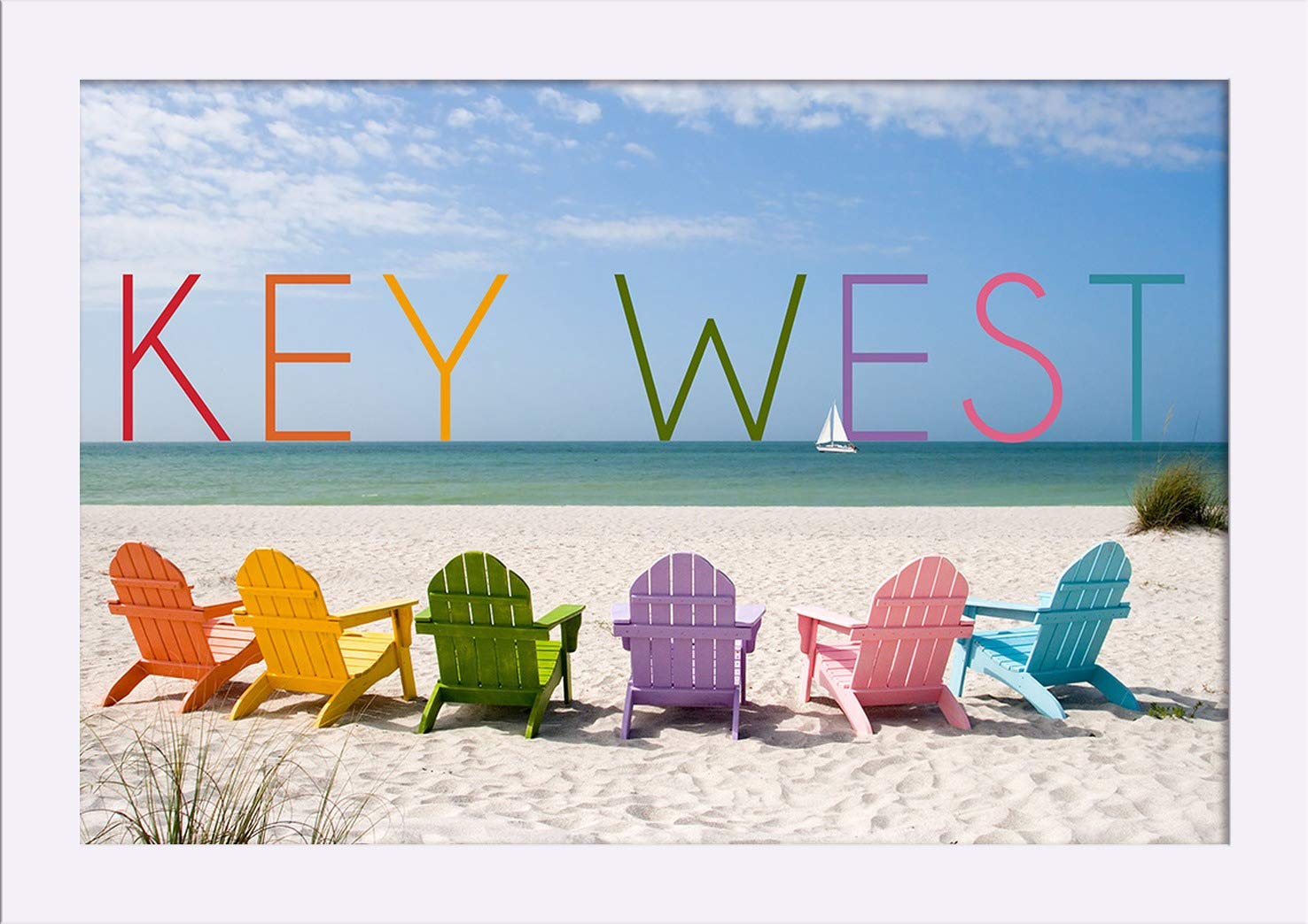 Key West Florida Beach Chairs - 12x18 Giclee Fine Art Print with Recycled Wood Frame in White | Coastal Decor, Living Room Wall Art, Vacation Home Accent