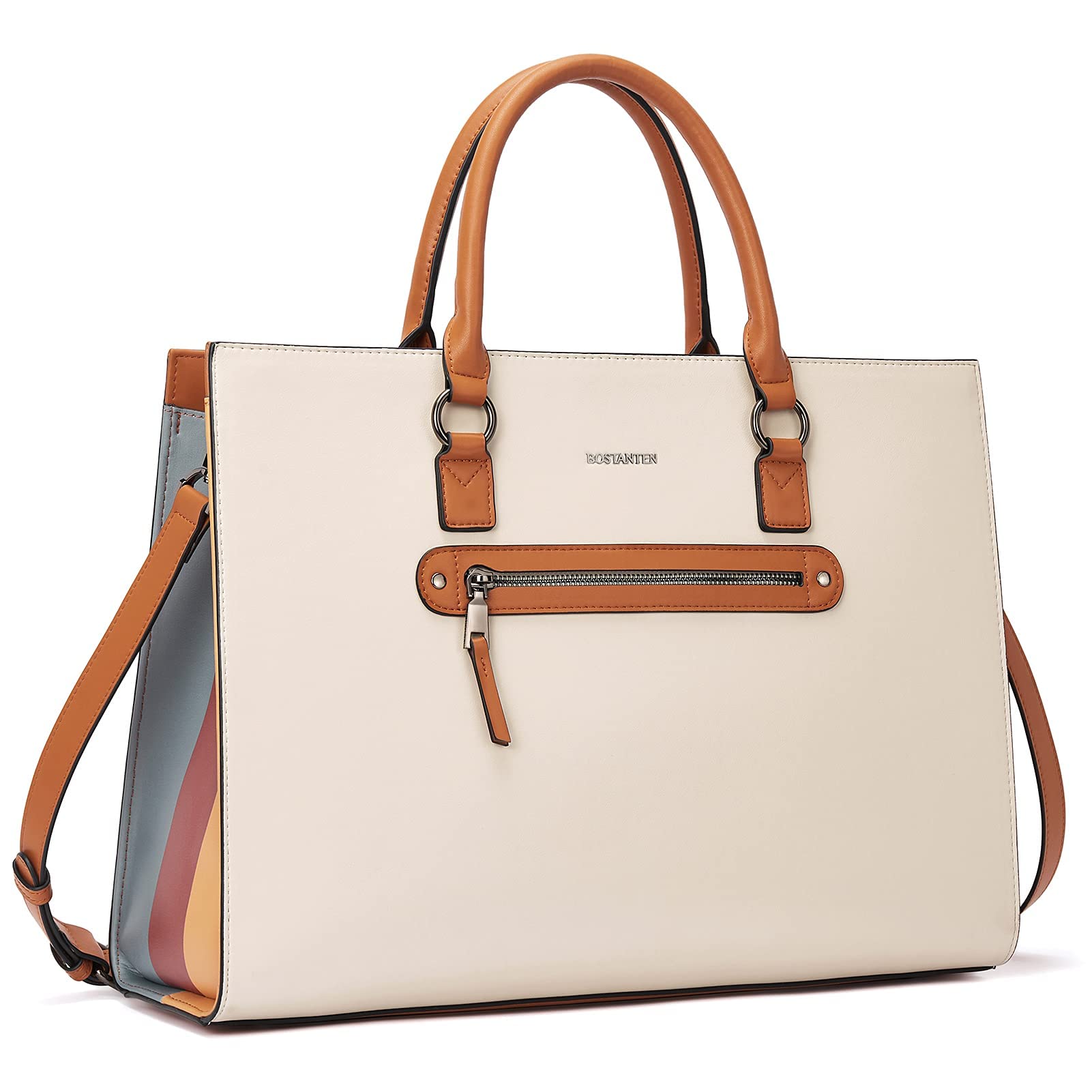 BOSTANTEN Genuine Leather Laptop Briefcase for Women - 15.6 Inch Business Shoulder Bag with Adjustable Strap - Professional Work Tote for Office, Travel & Business Meetings